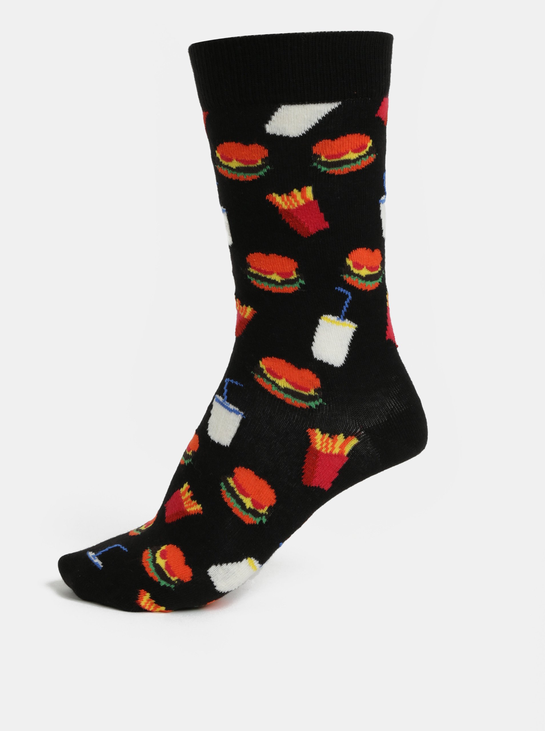 Levně Černé vzorované ponožky Happy Socks Hamburger
