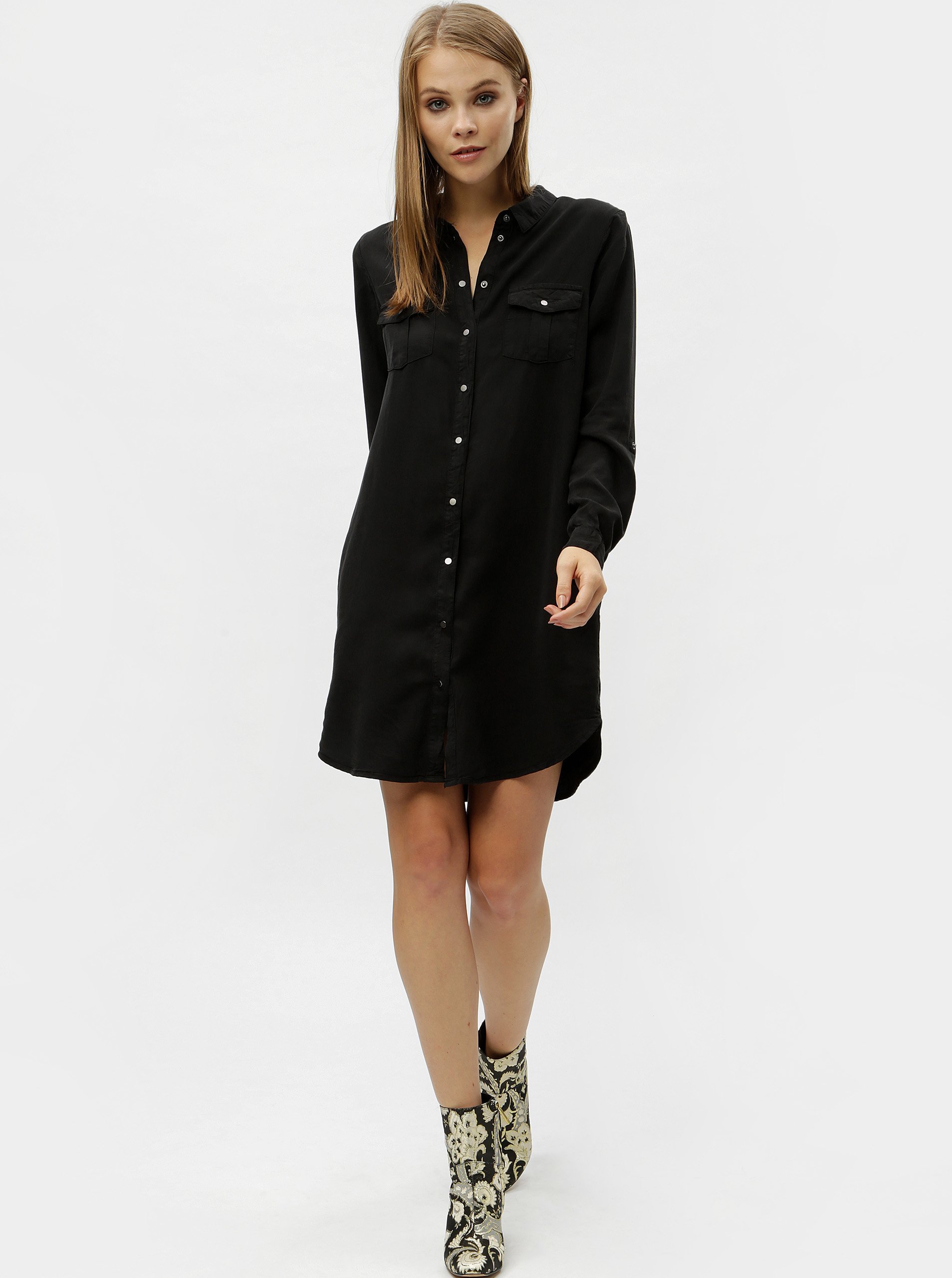 E-shop Černé dámské košilové šaty s kapsami VERO MODA Silla