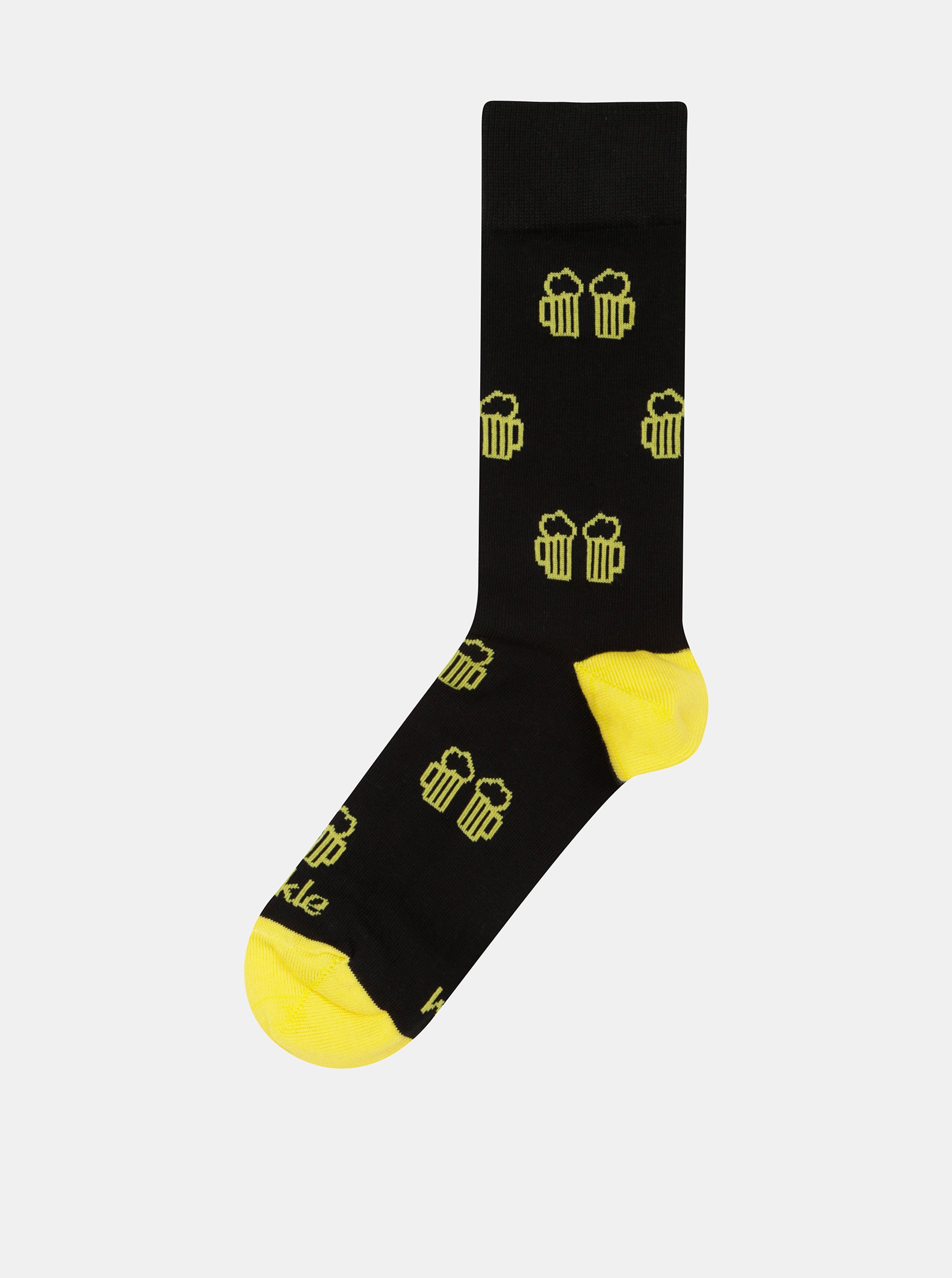 Lacno Žlto–čierne unisex ponožky Fusakle Na zdravi
