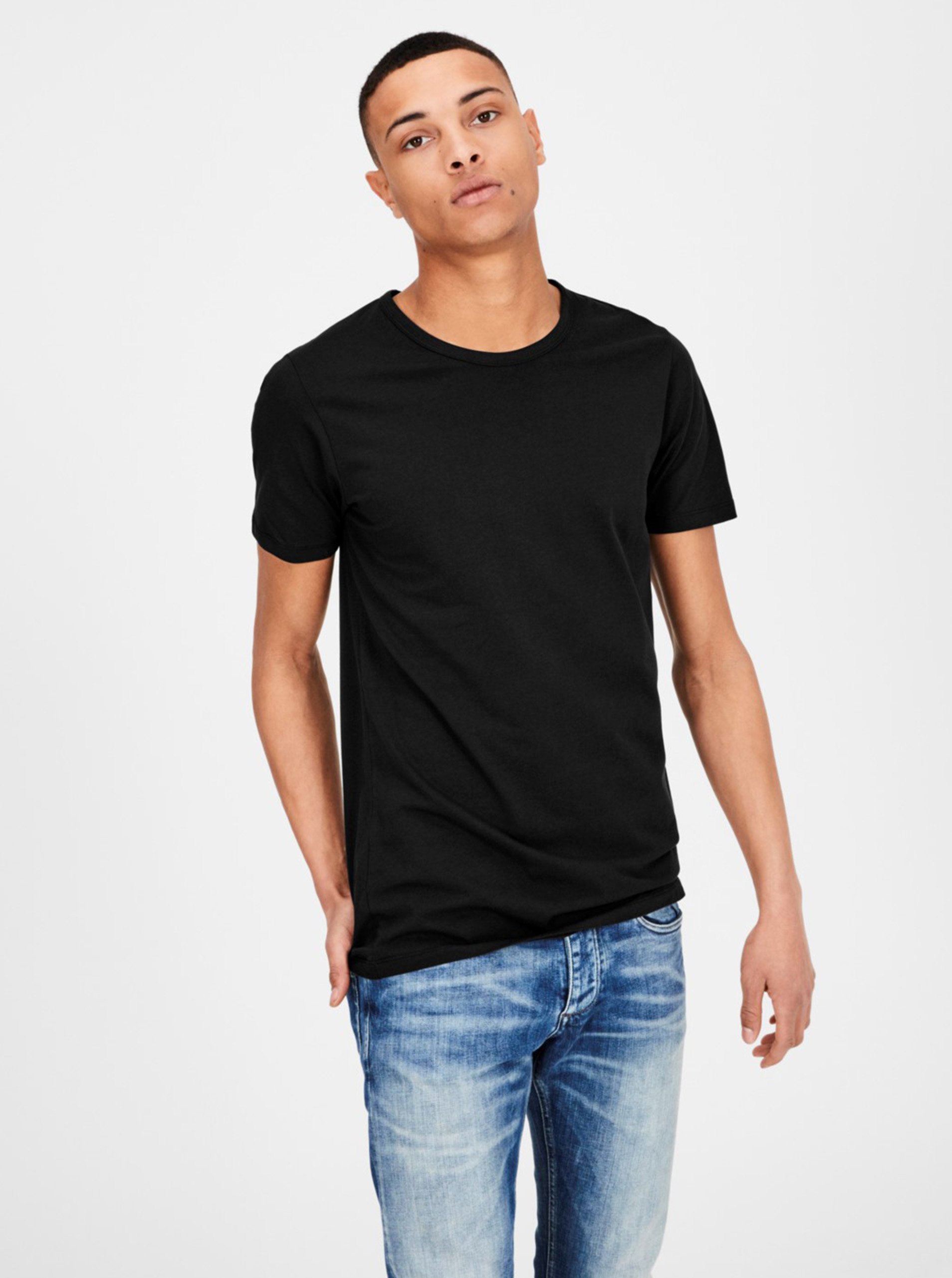 Lacno Čierne basic tričko Jack & Jones Basic