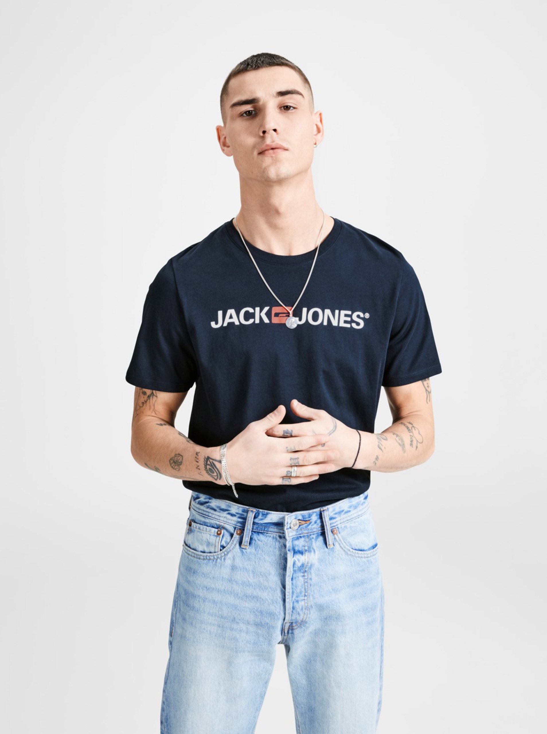 Lacno Modré tričko s potlačou Jack & Jones