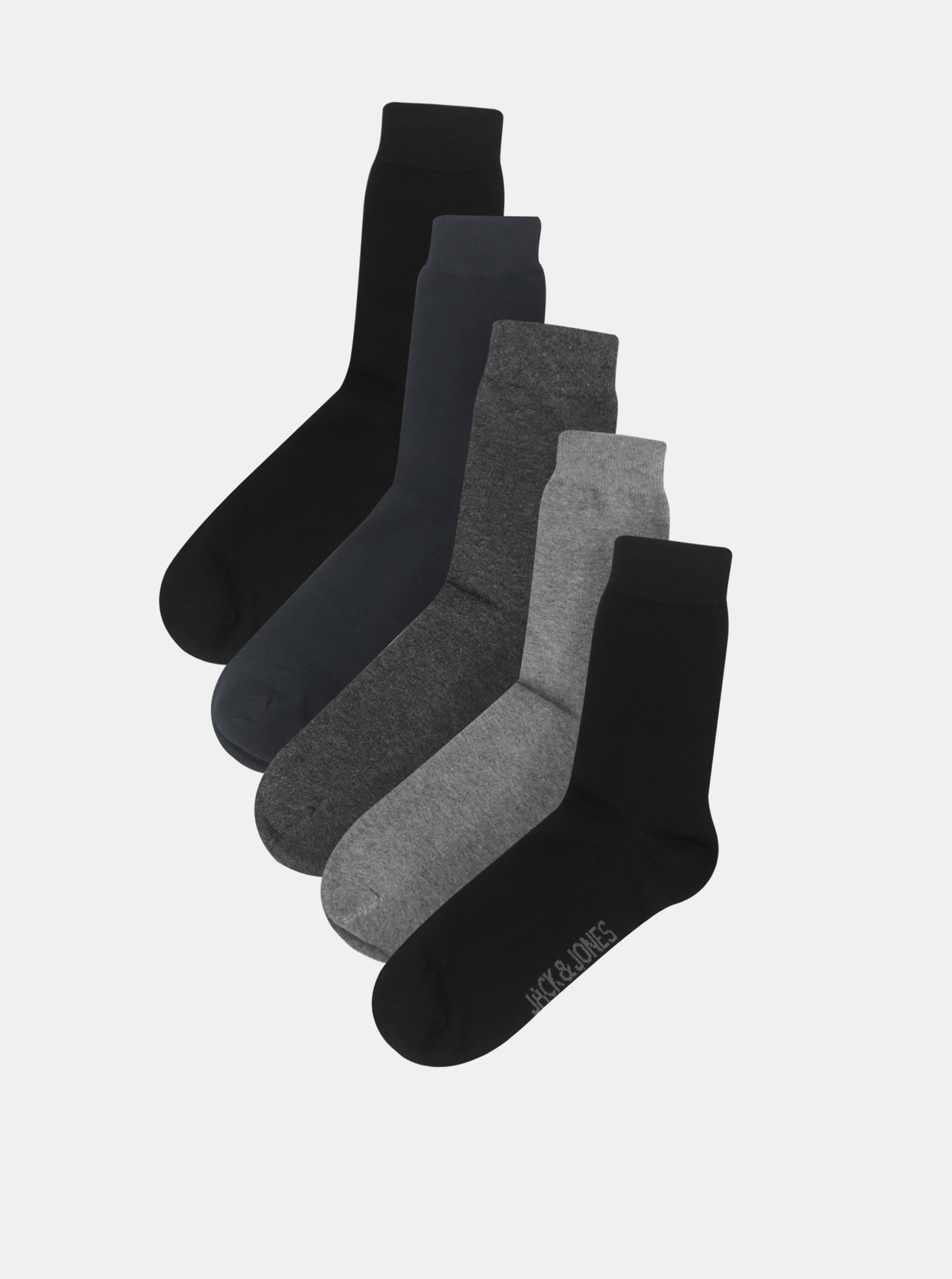 Lacno Súprava piatich párov pánskych ponožiek v čiernej, tmavo modrej a šedej farbe Jack & Jones Jens