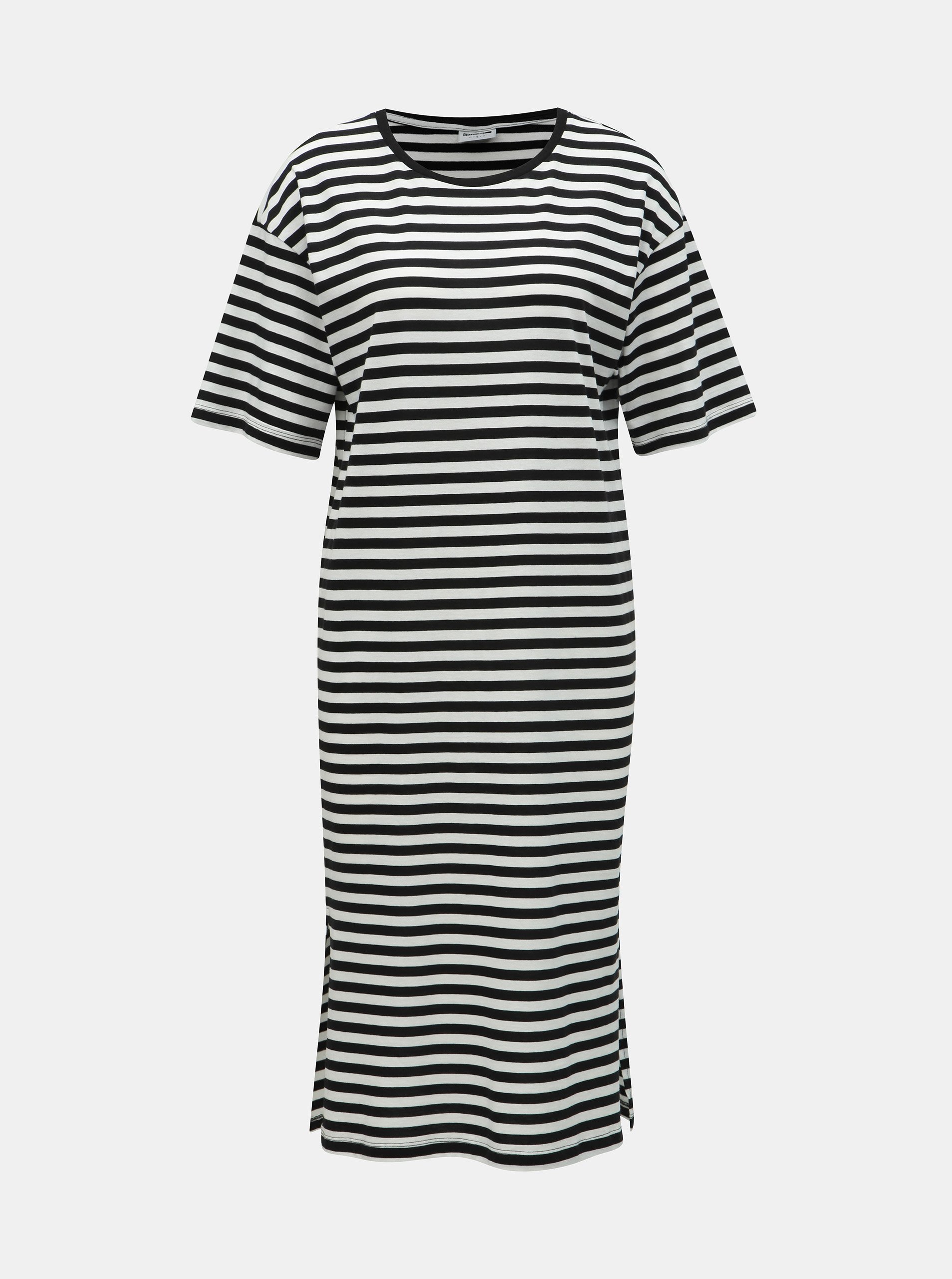 E-shop Bílo-černé pruhované basic šaty s rozparky Noisy May Mayden
