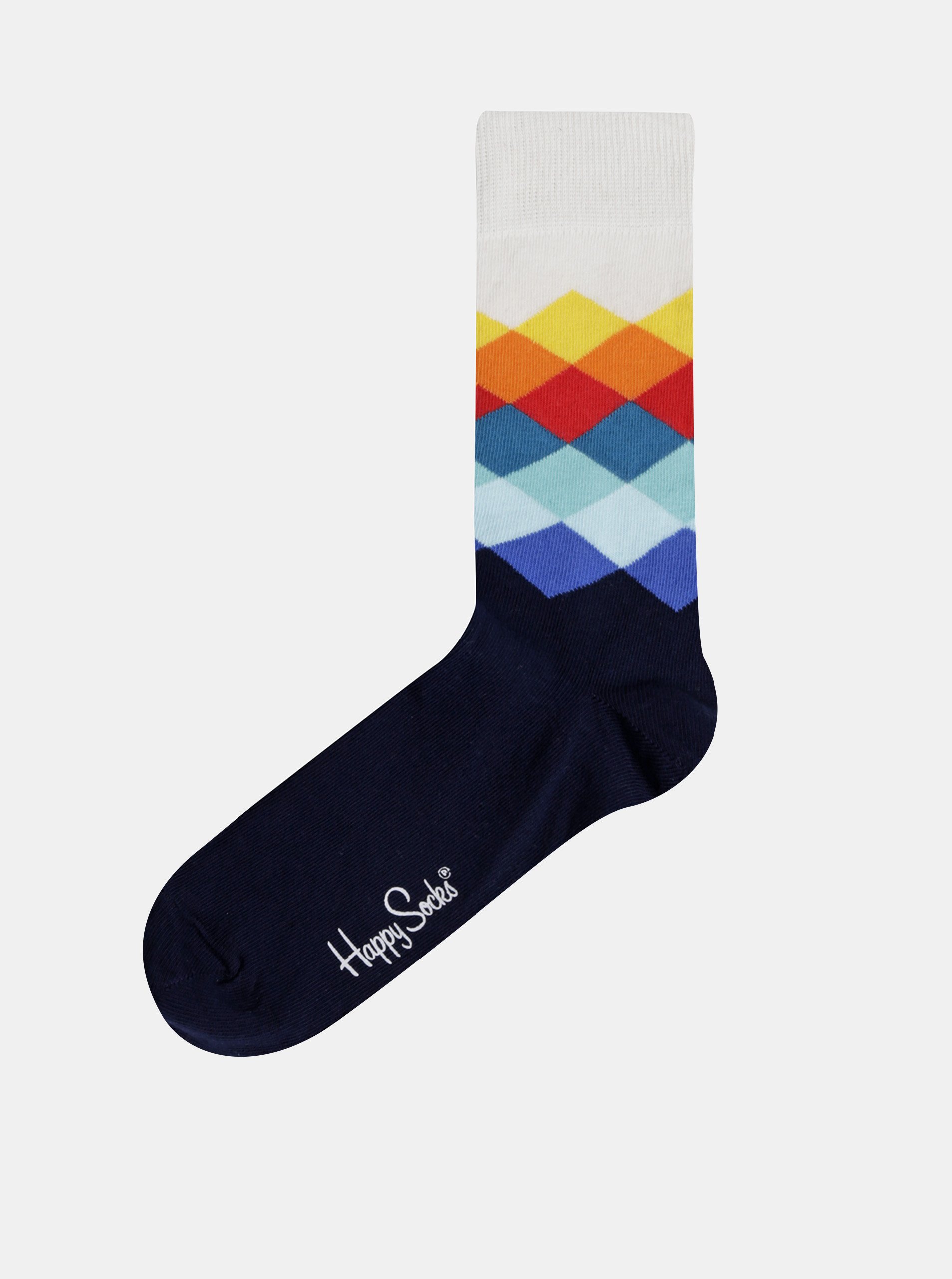 Lacno Bielo-modré unisex ponožky s farebnými kockami Happy Socks Faded Diamond
