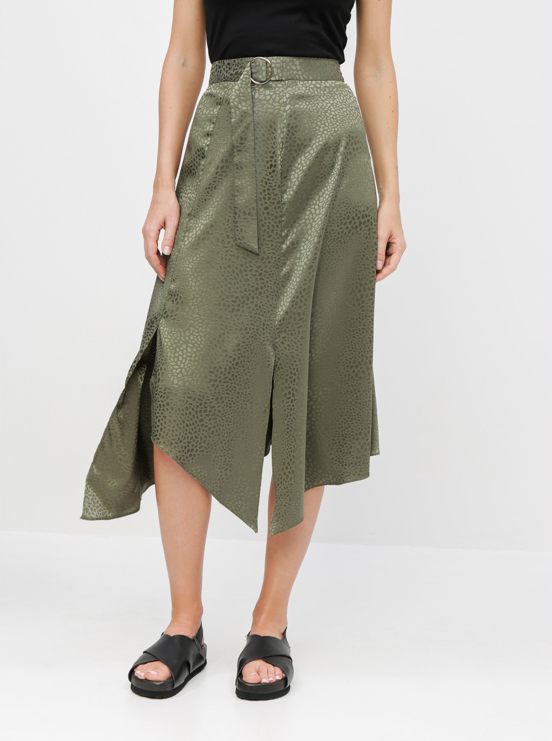 Levně Zelená asymetrická vzorovaná midi sukně Miss Selfridge