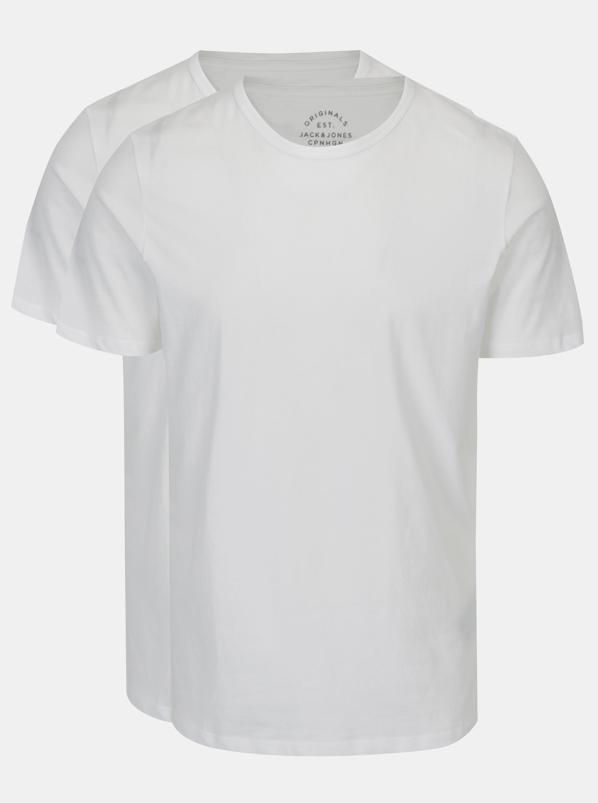 Levně Sada dvou bílých pánských triček s krátkým rukávem Jack & Jones Basic