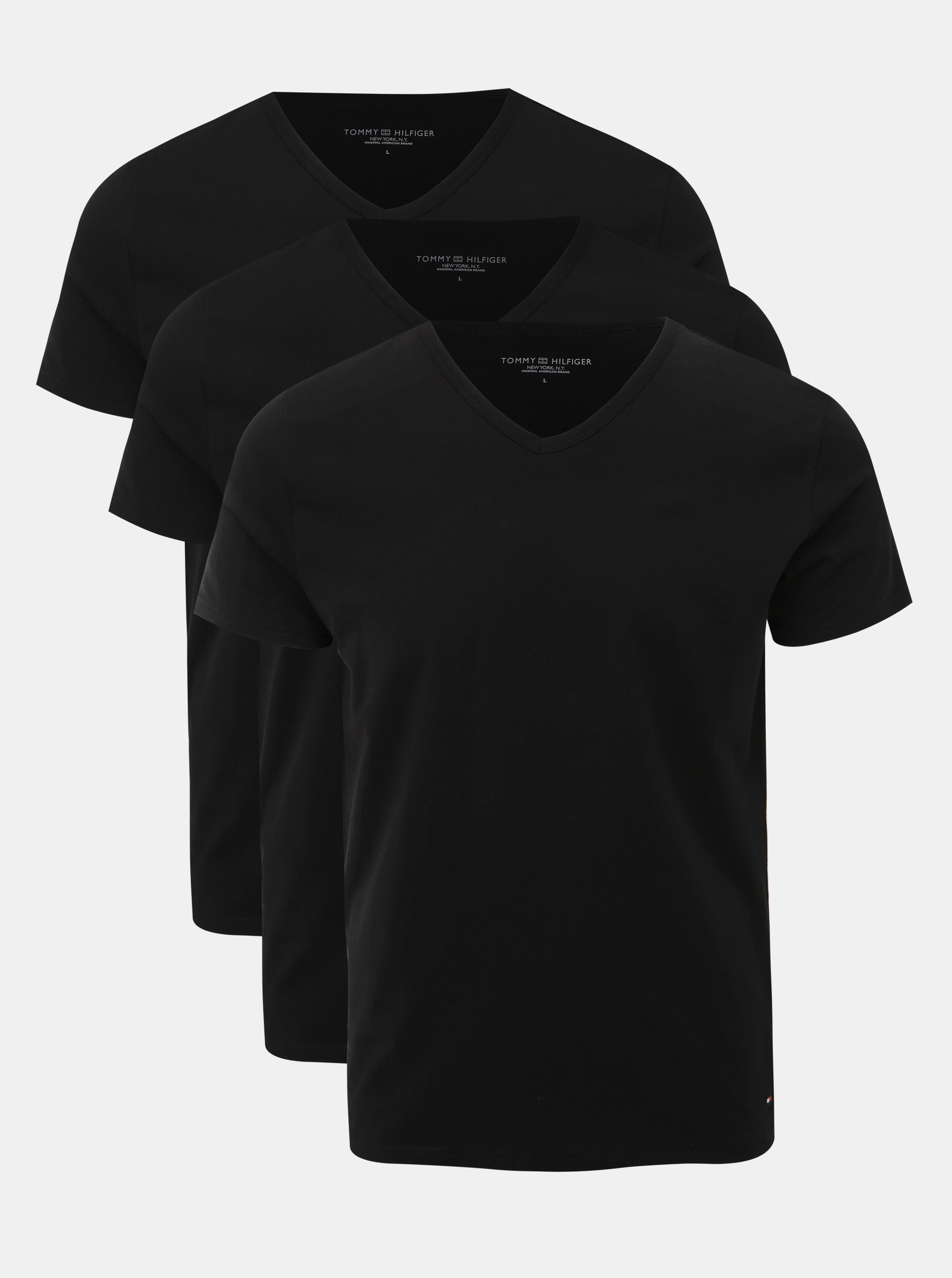 Lacno Súprava troch pánskych čiernych tričiek s véčkovým výstrihom Tommy Hilfiger