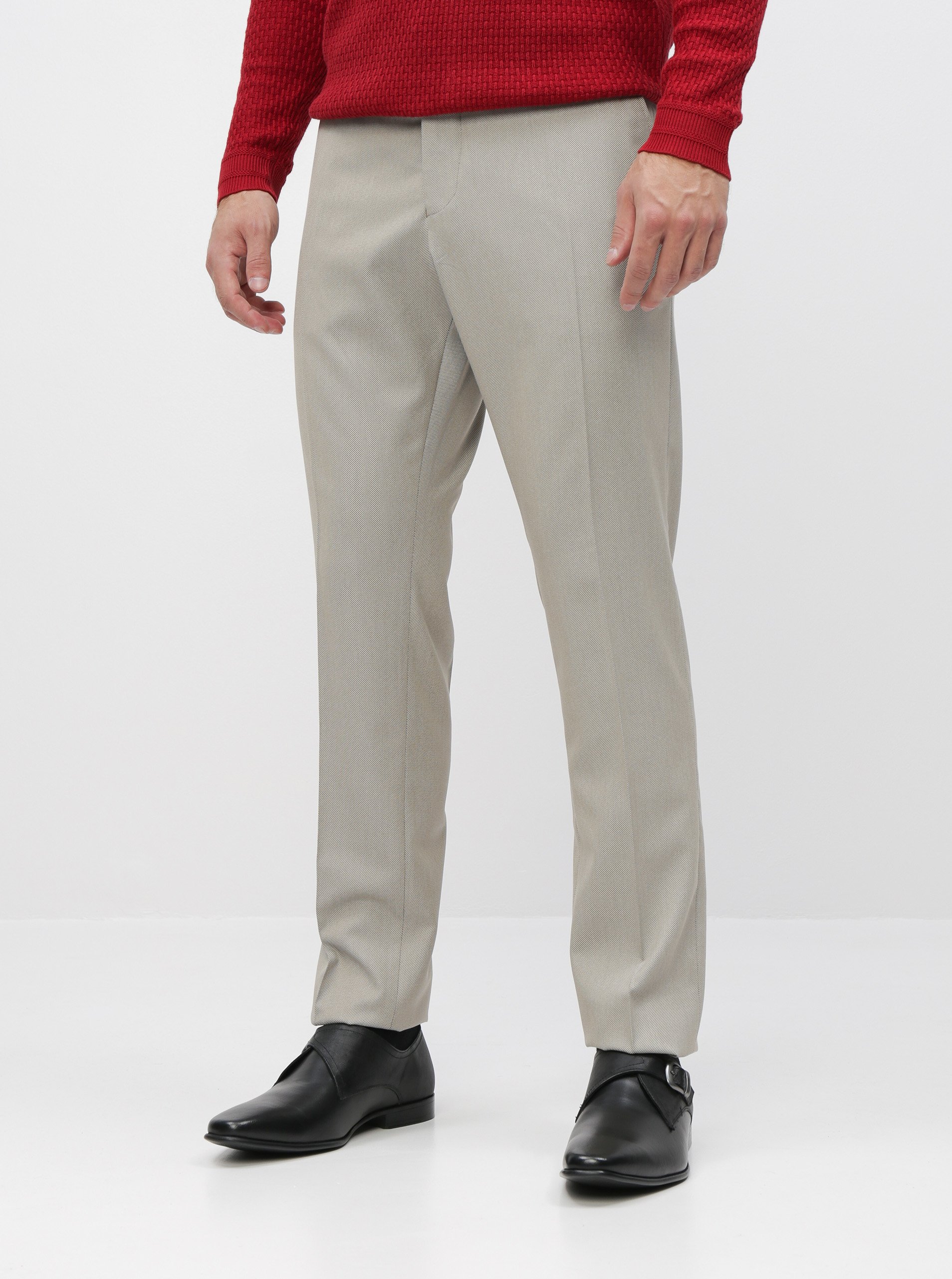 Levně Béžové oblekové slim fit kalhoty Selected Homme Maze Saint
