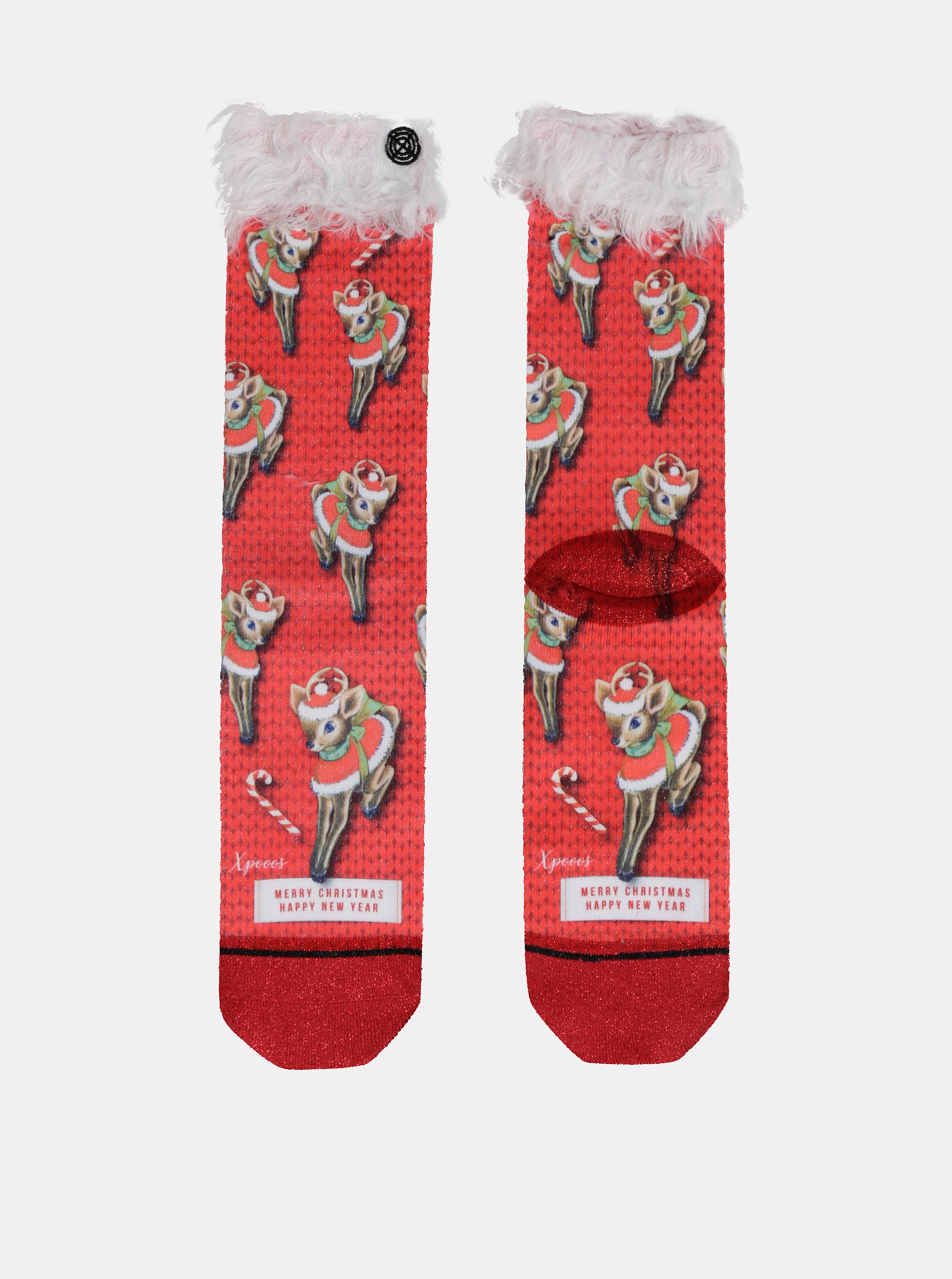 Lacno Červené dámske ponožky s vianočným motívom XPOOOS