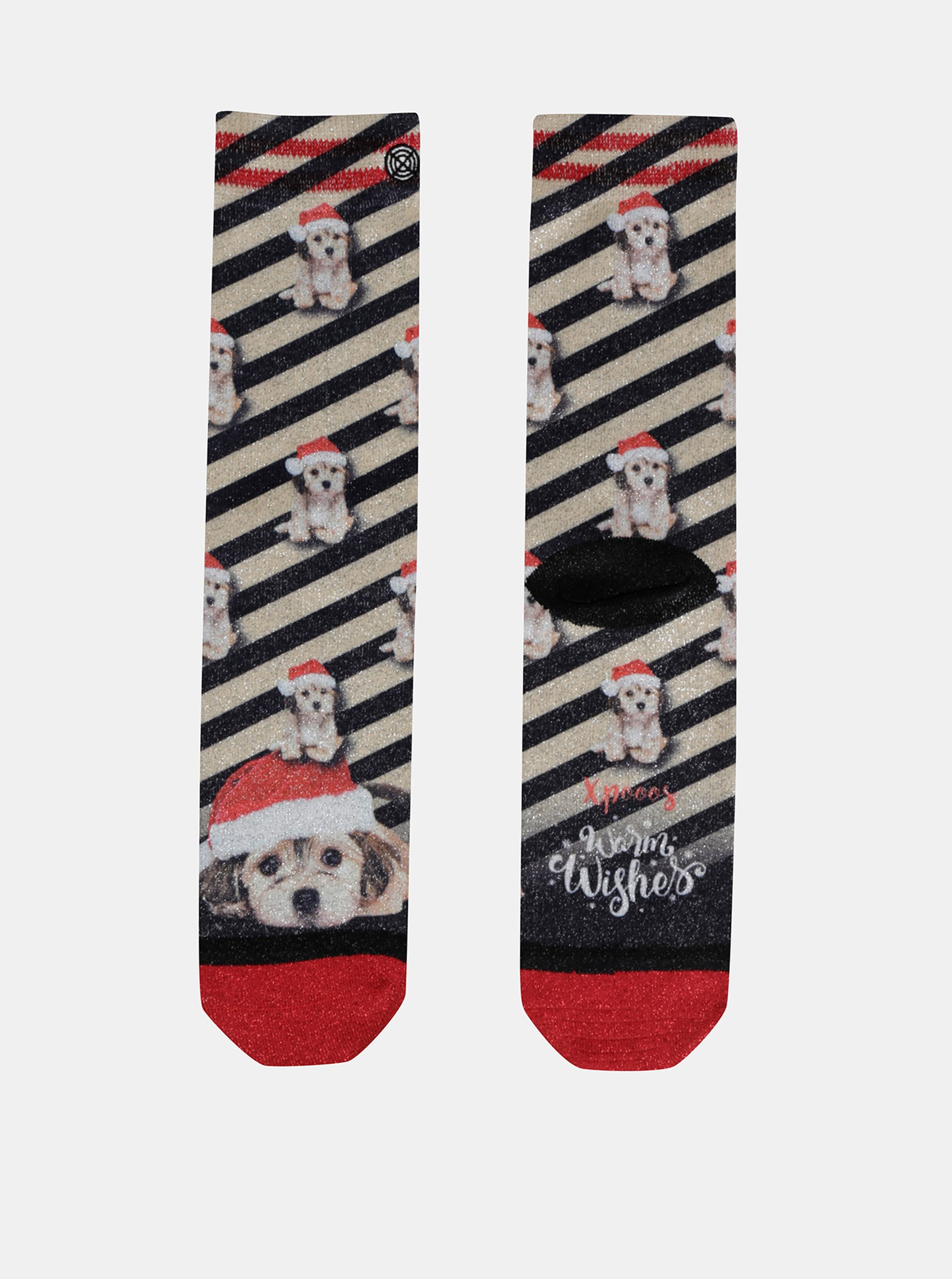 Levně Černo-béžové ponožky s vánočním motivem XPOOOS