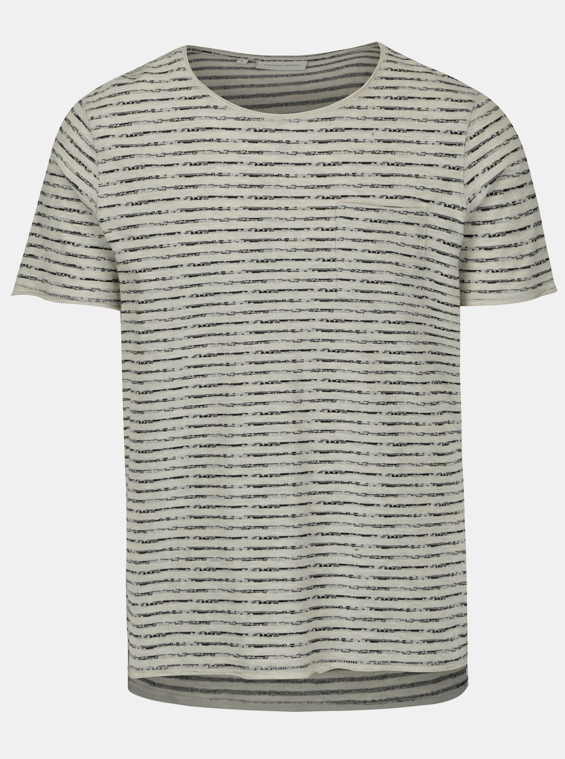 Levně Černo-béžové pruhované pánské tričko Casual Friday by Blend