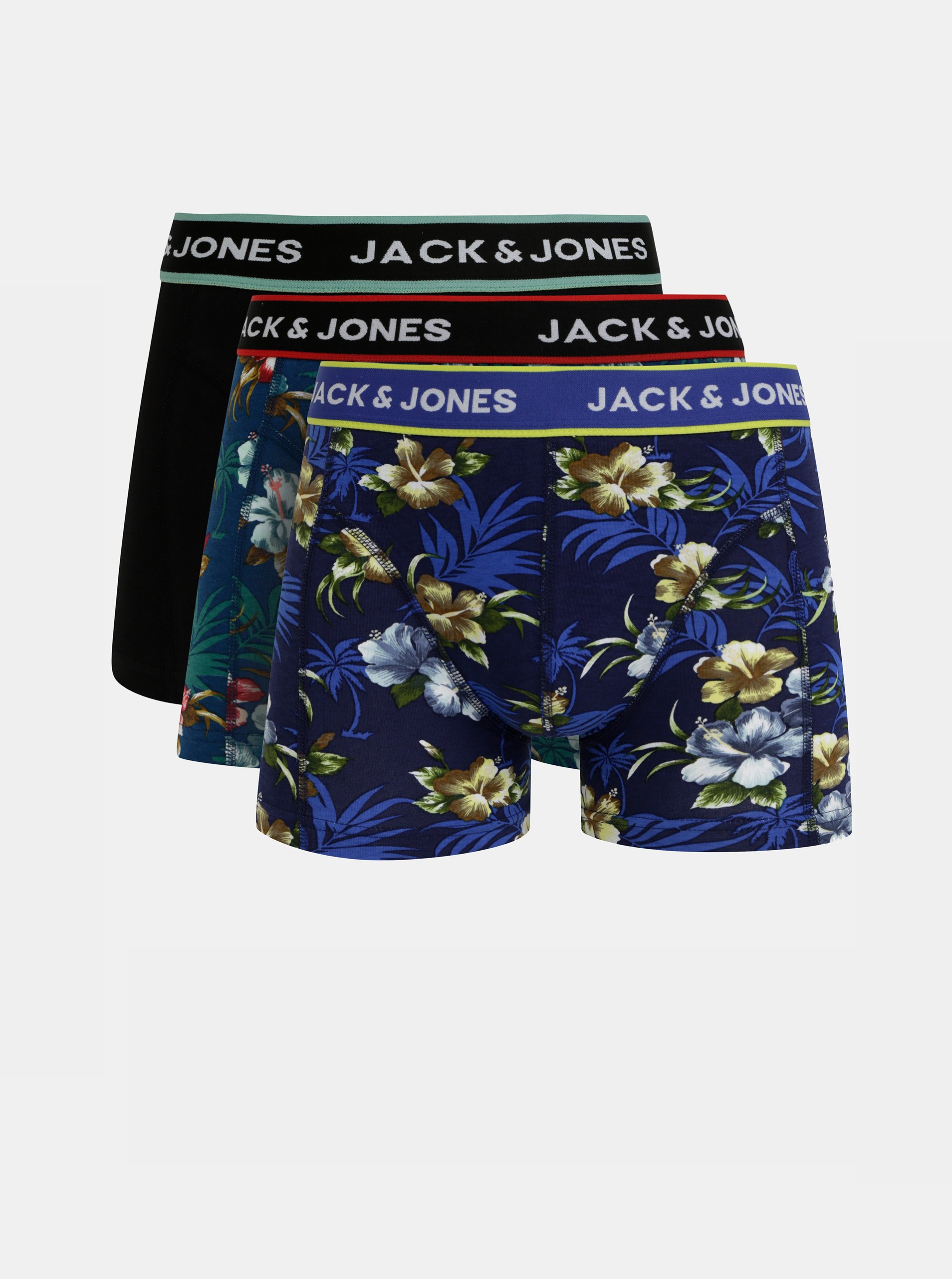 Lacno Sada troch boxeriek v modrej a čiernej farbe Jack & Jones Flower