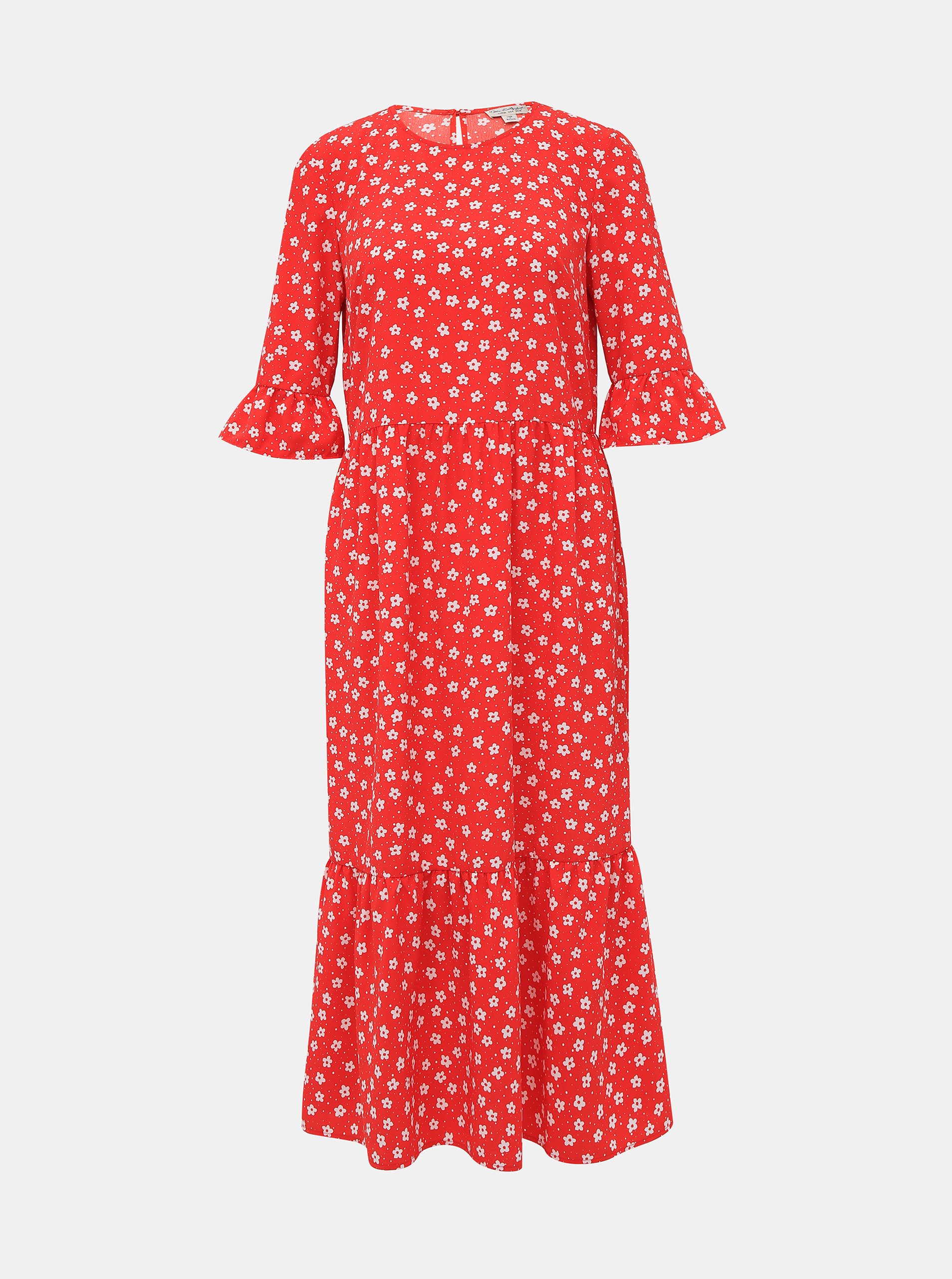 Lacno Červené kvetované midi šaty Miss Selfridge