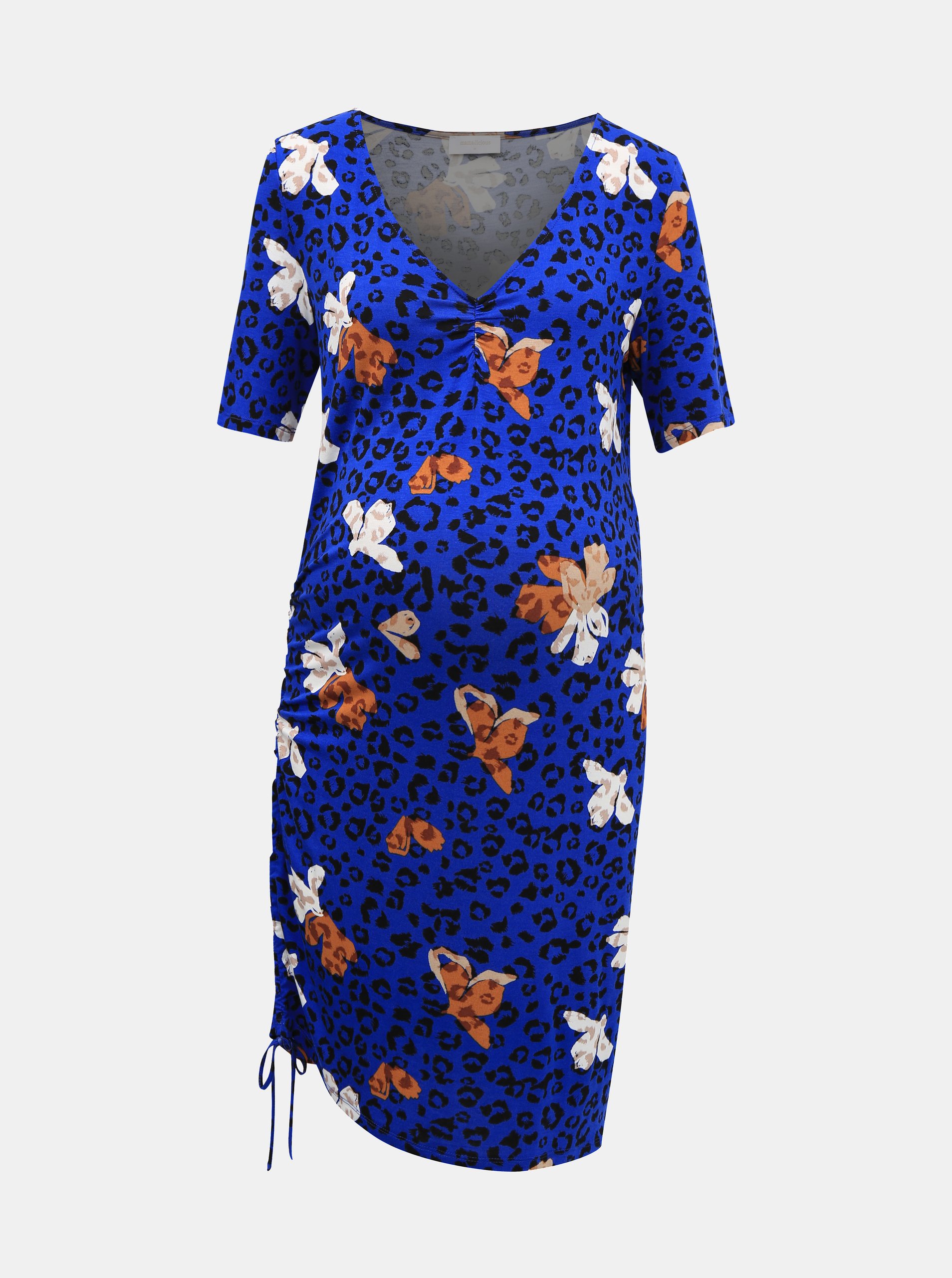 E-shop Tmavě modré těhotenské šaty s leopardím vzorem Mama.licious Cilja