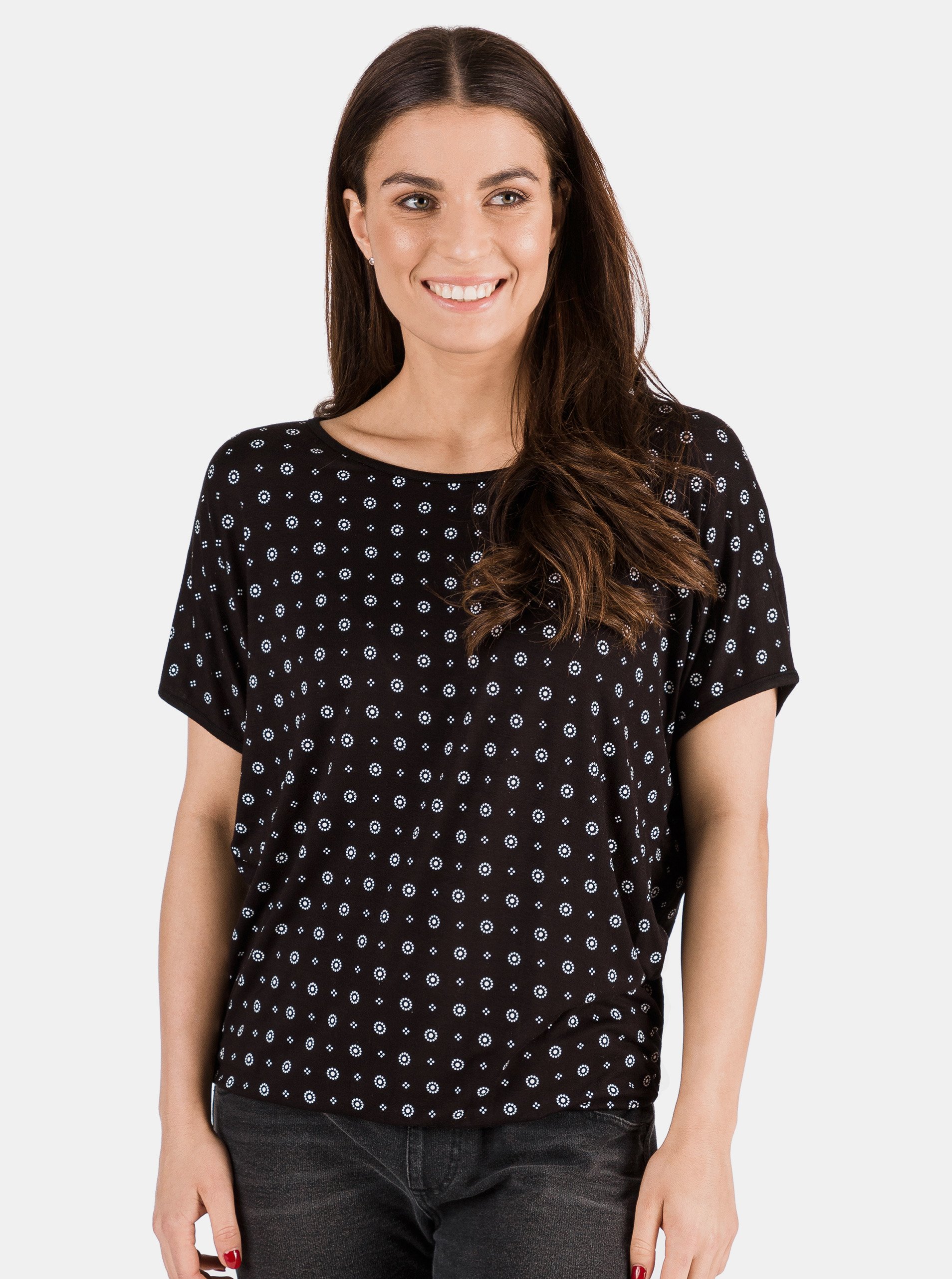 Lacno Čierne dámske vzorované tričko SAM 73