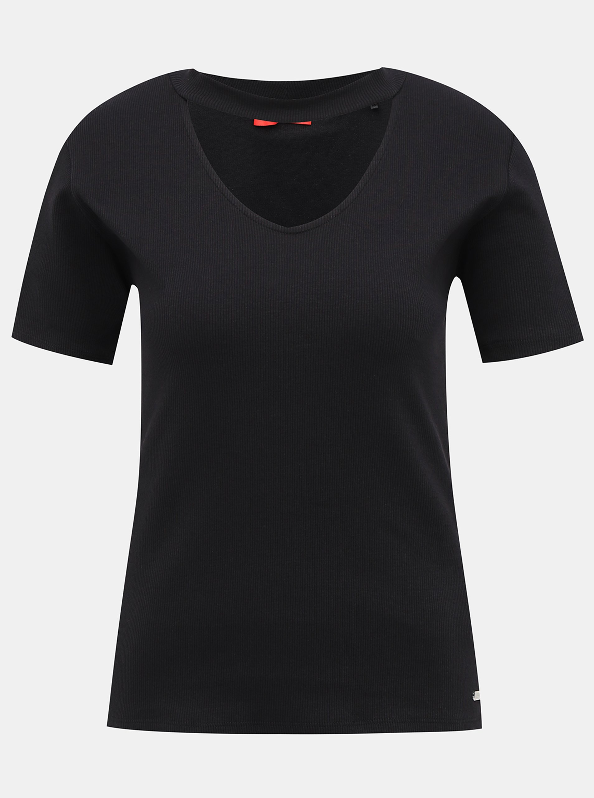 Levně Černé dámské žebrované tričko Guess