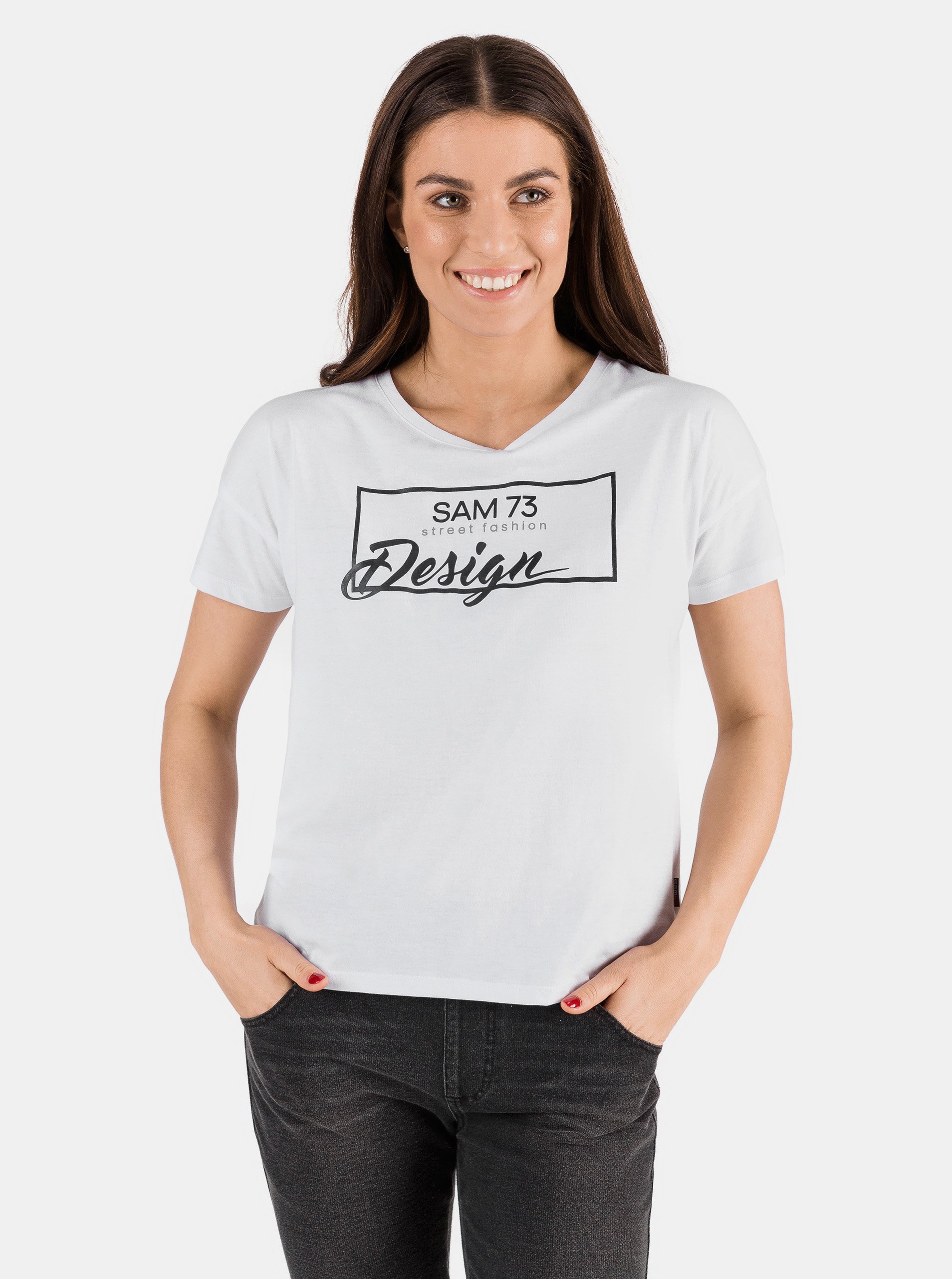 E-shop Bílé dámské tričko s potiskem SAM 73