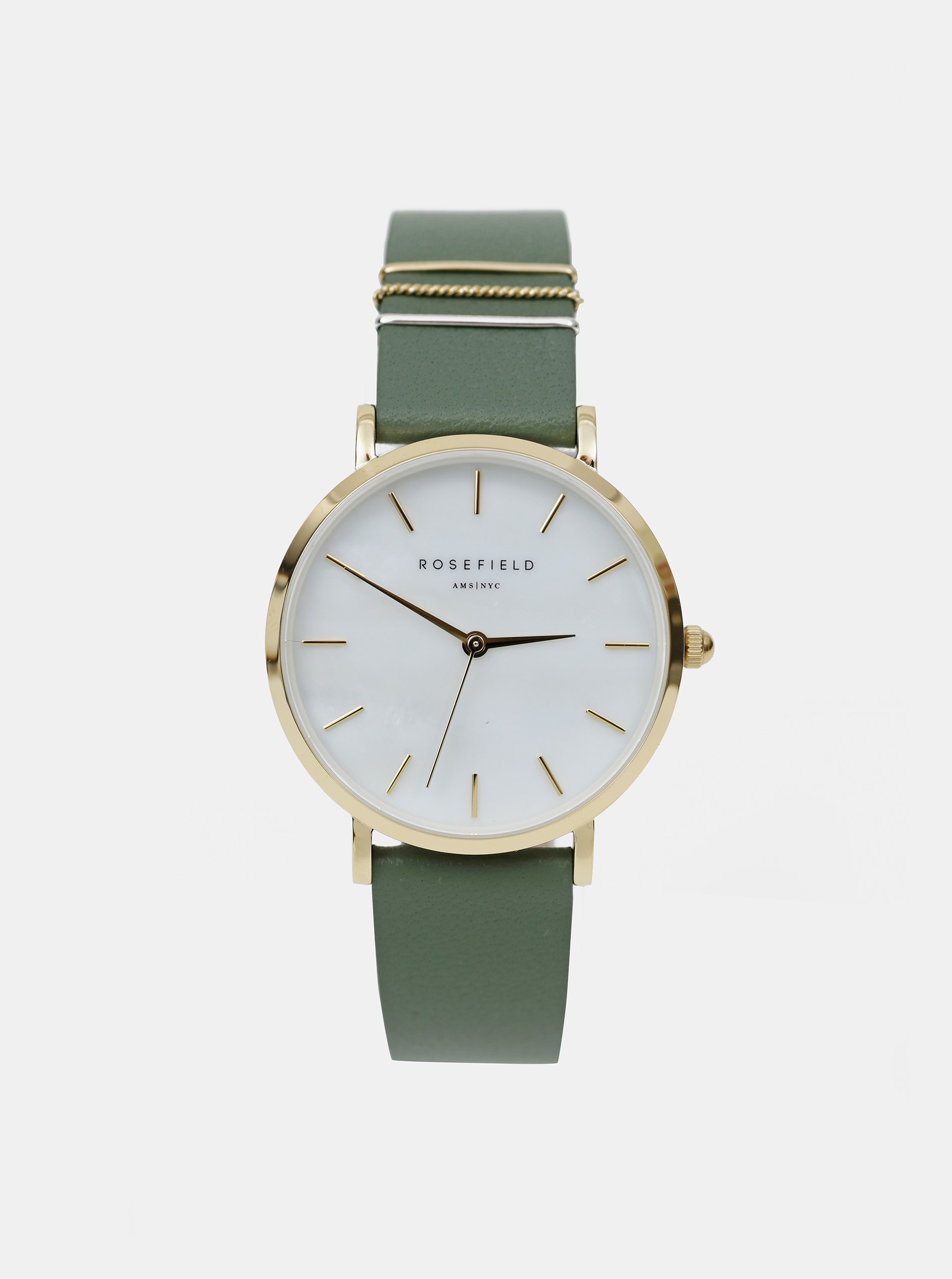 Lacno Dámske hodinky so zeleným koženým remienkom Rosefield