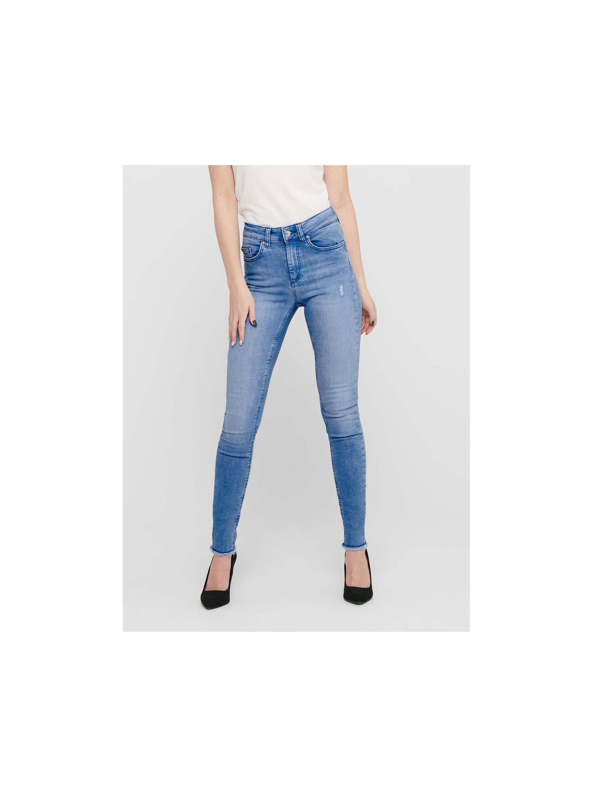 Levně Modré skinny fit džíny s roztřepenými lemy ONLY Blush