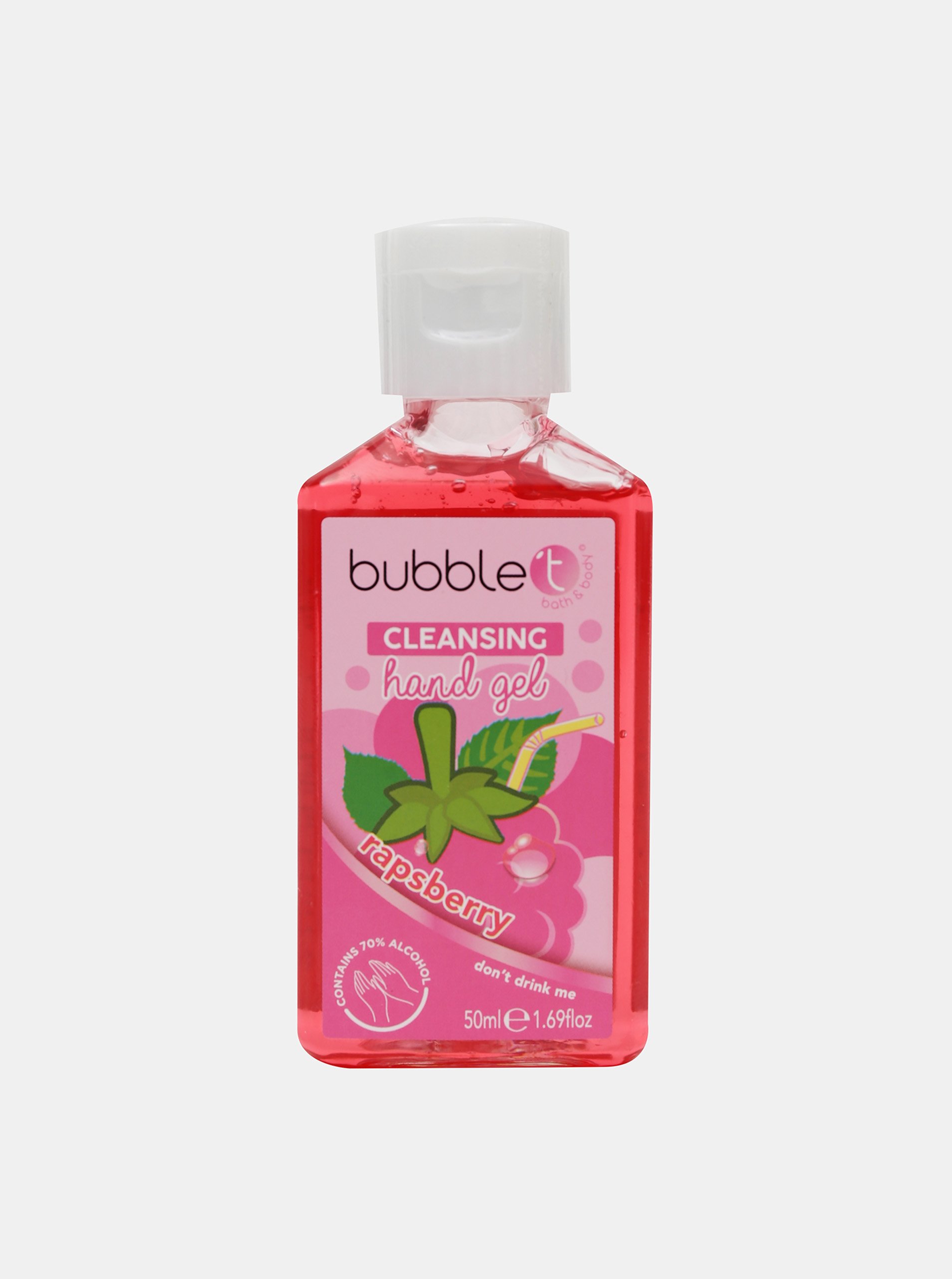 Levně Antibakteriální gel na ruce (70% alkoholu) Bubble T Cosmetics Raspberry 50 ml