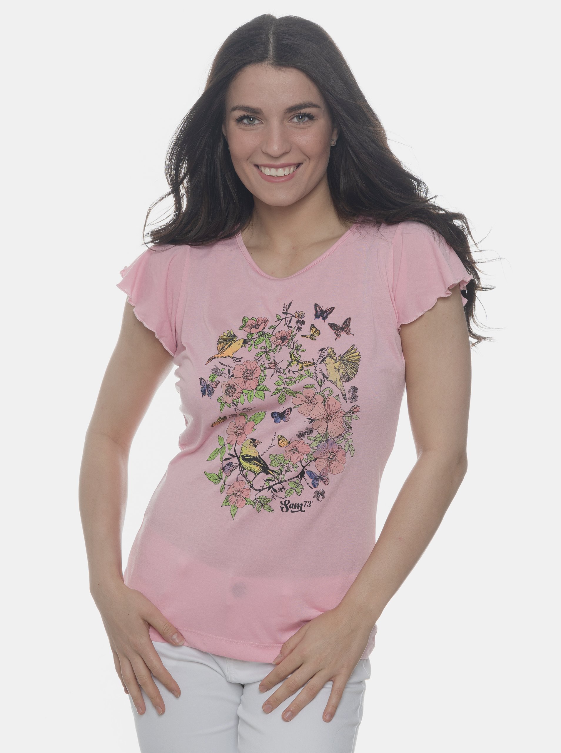 Levně Růžové dámské tričko SAM 73