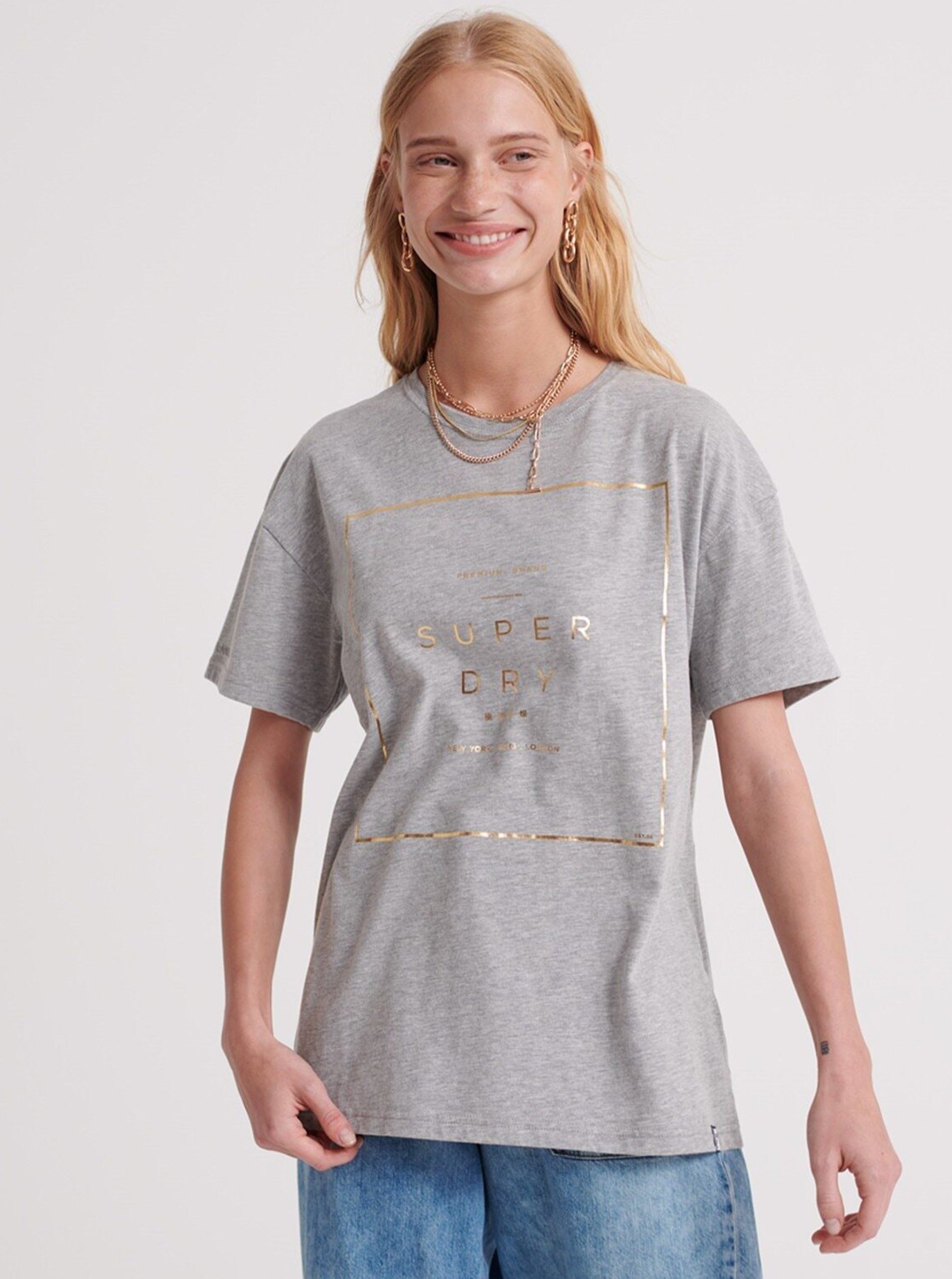 E-shop Šedé dámske tričko s potlačou Superdry