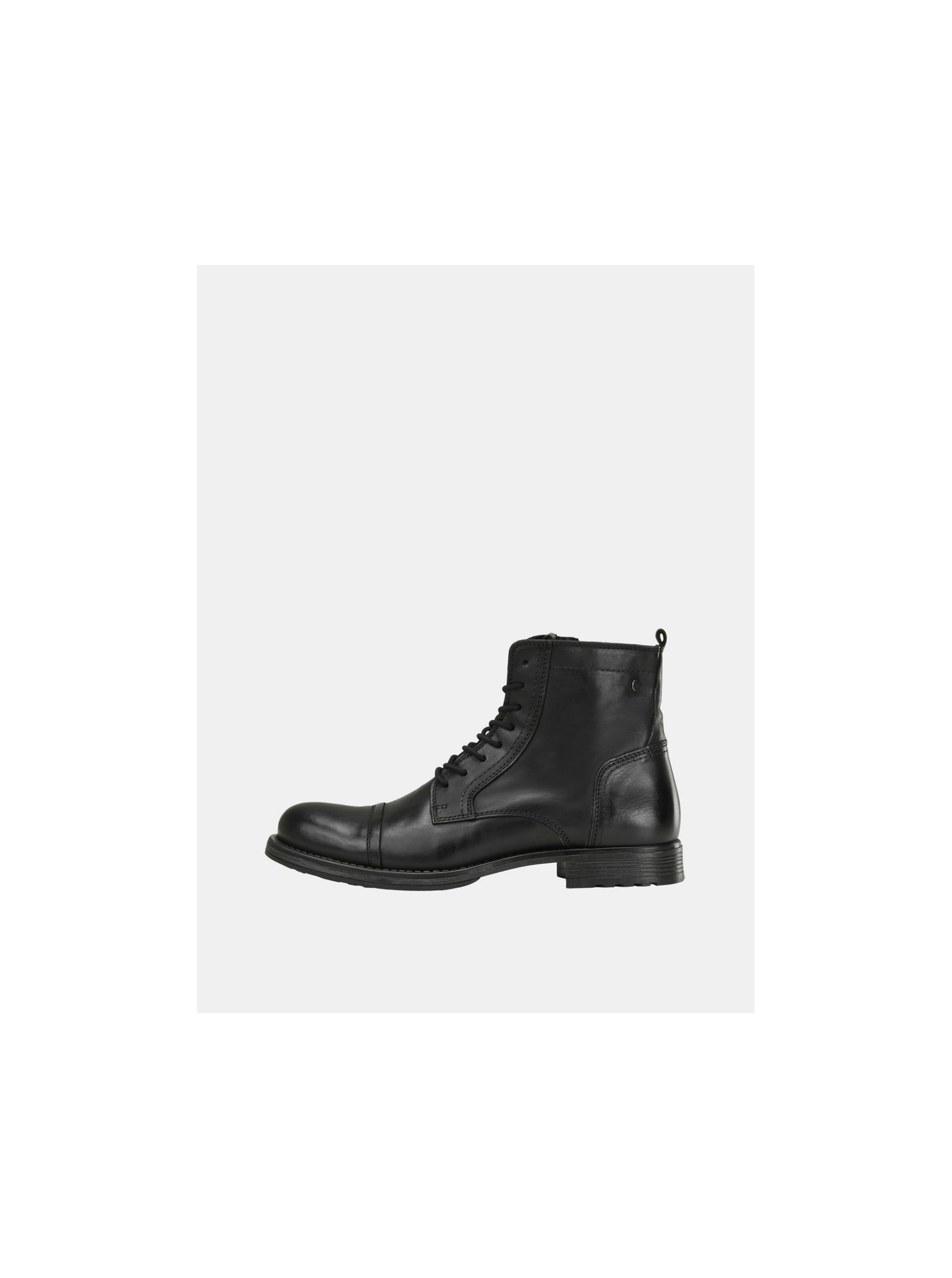 Lacno Čierne pánske kožené členkové topánky Jack & Jones Russel
