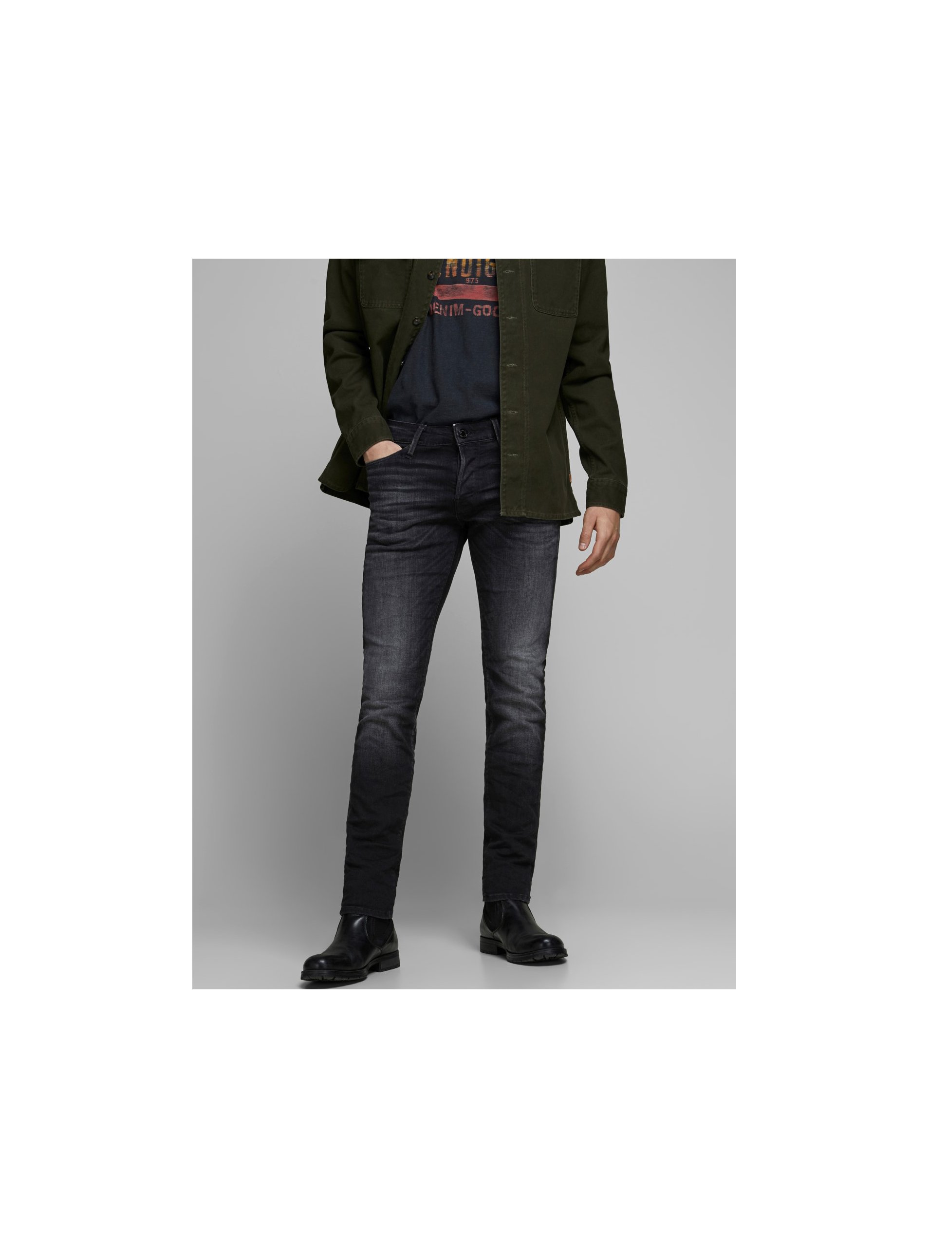 Lacno Čierne slim fit rifle Jack & Jones Glenn