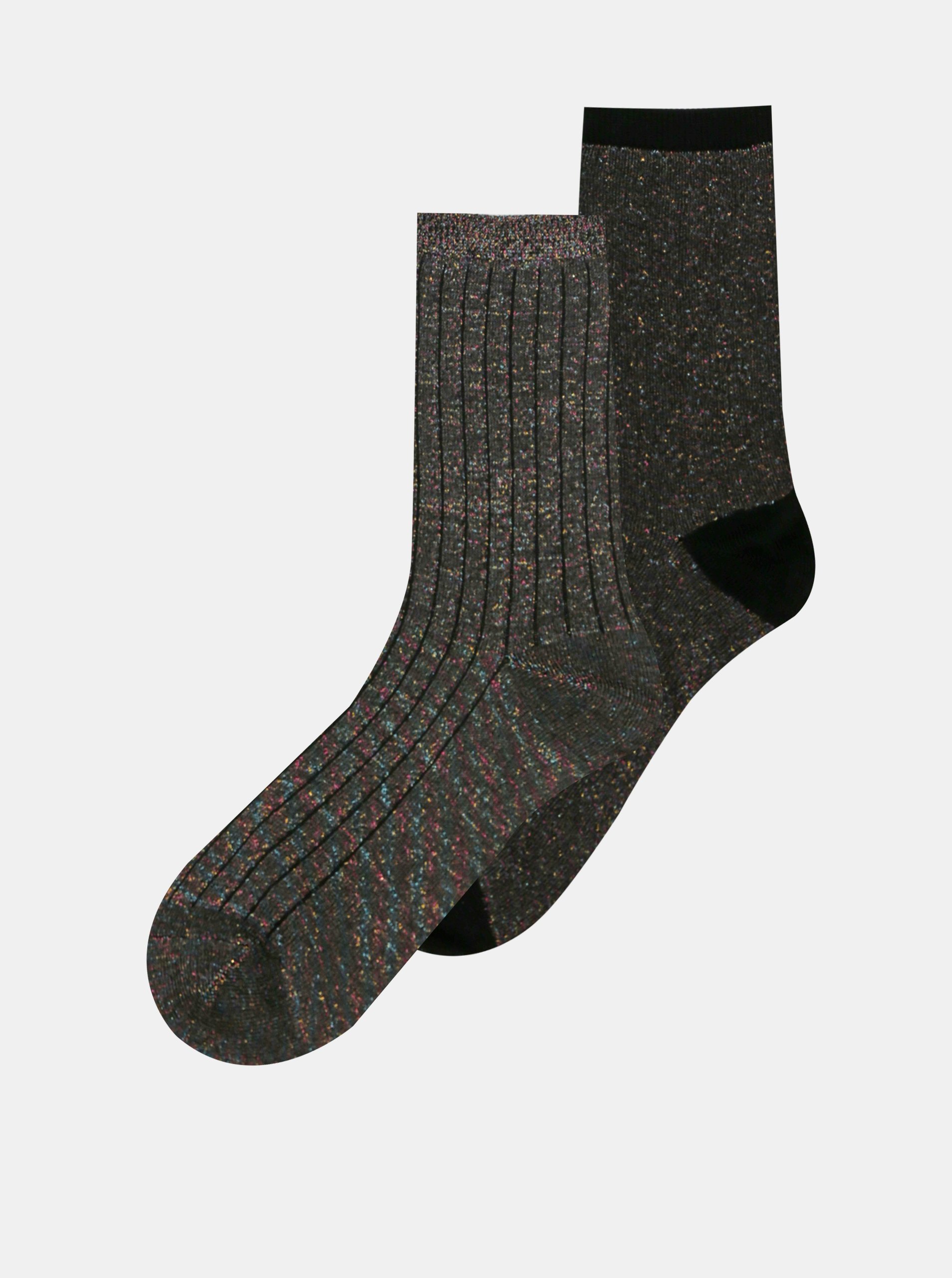 Levně Sada dvou párů tmavě šedých vzorovaných ponožek ONLY Coffee