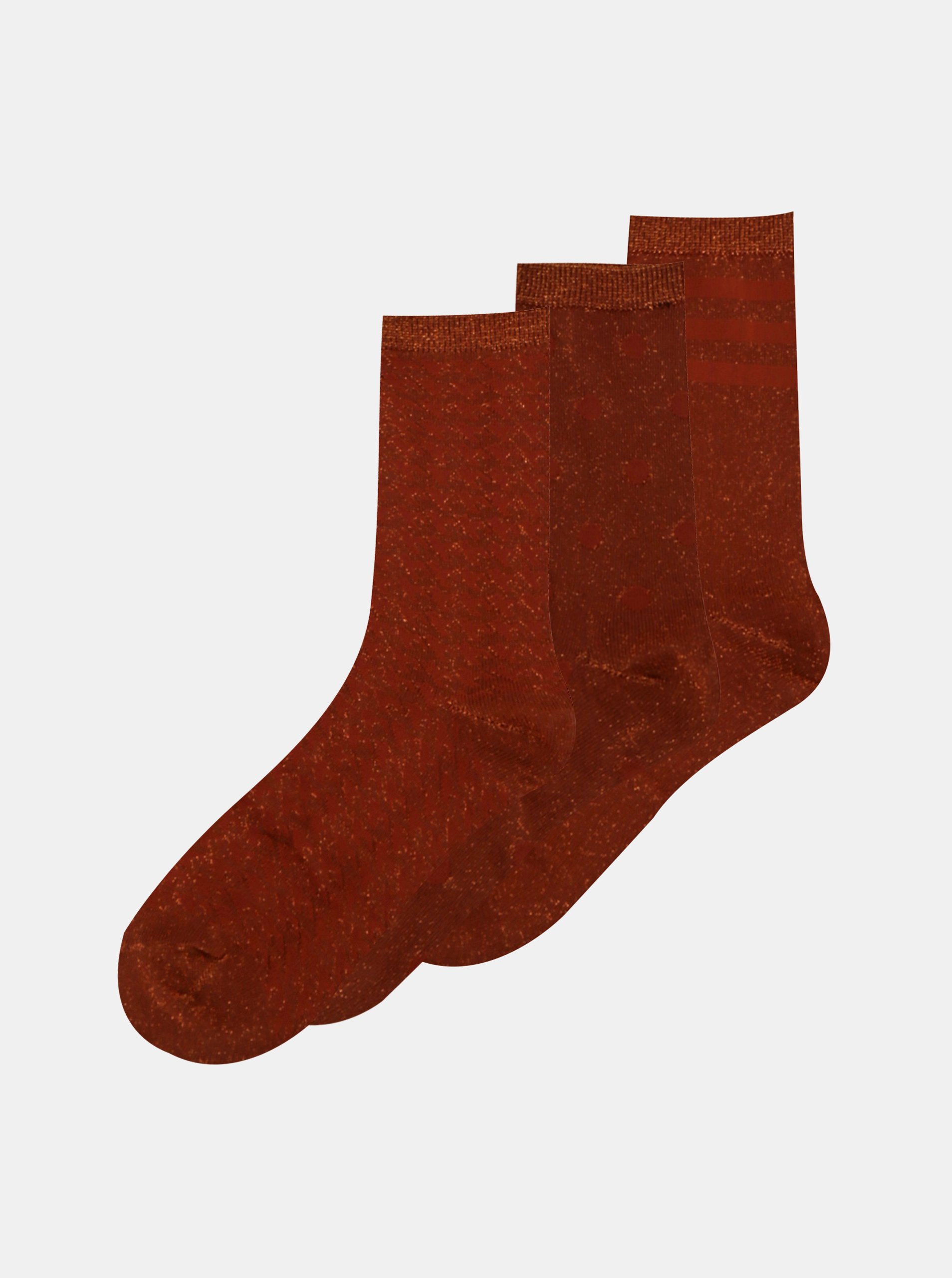 Levně Sada tří párů hnědých ponožek ONLY Abarna