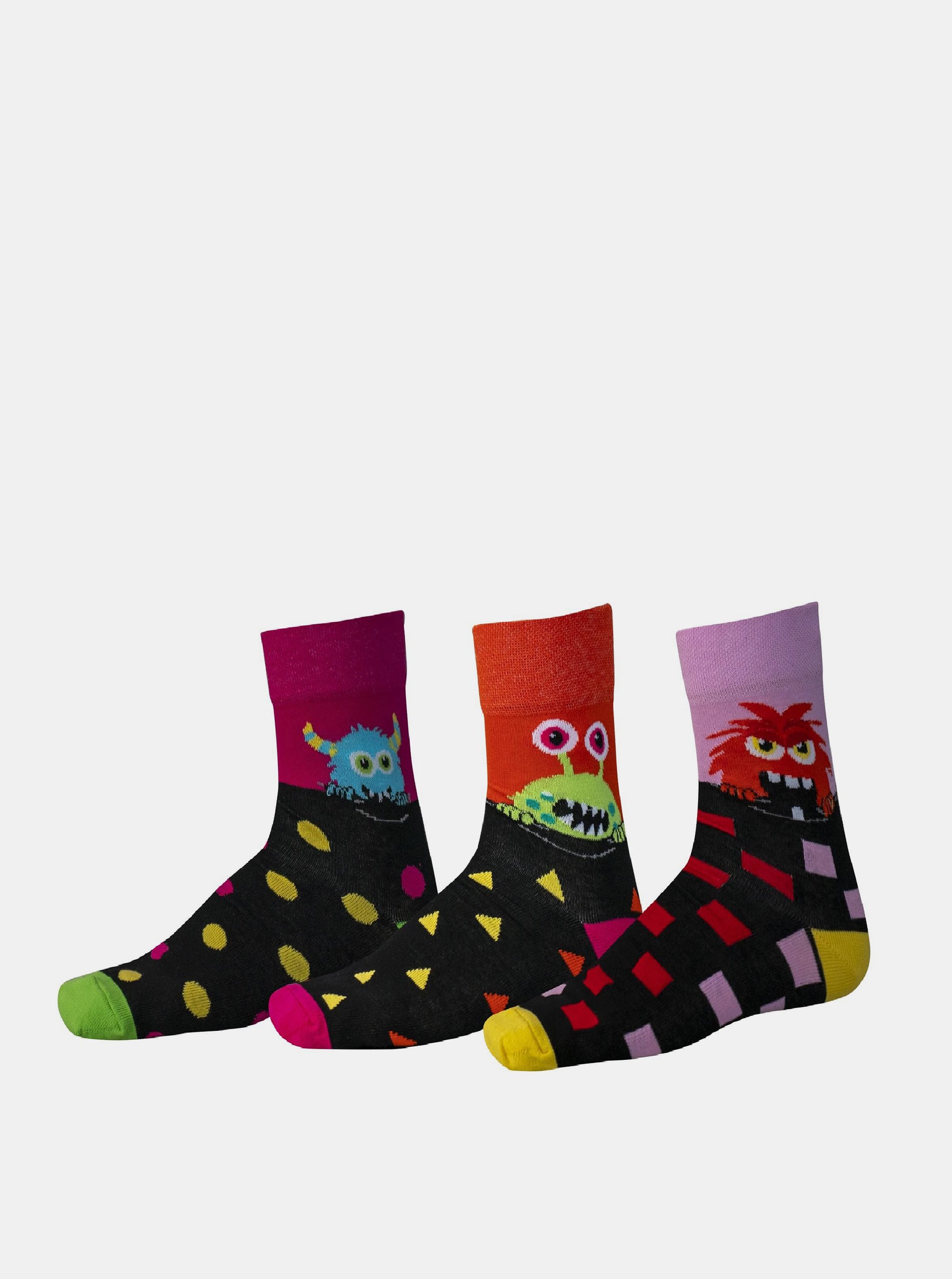 E-shop Sada troch párov vzorovaných ponožiek v ružovej a čiernej farbe SAM 73