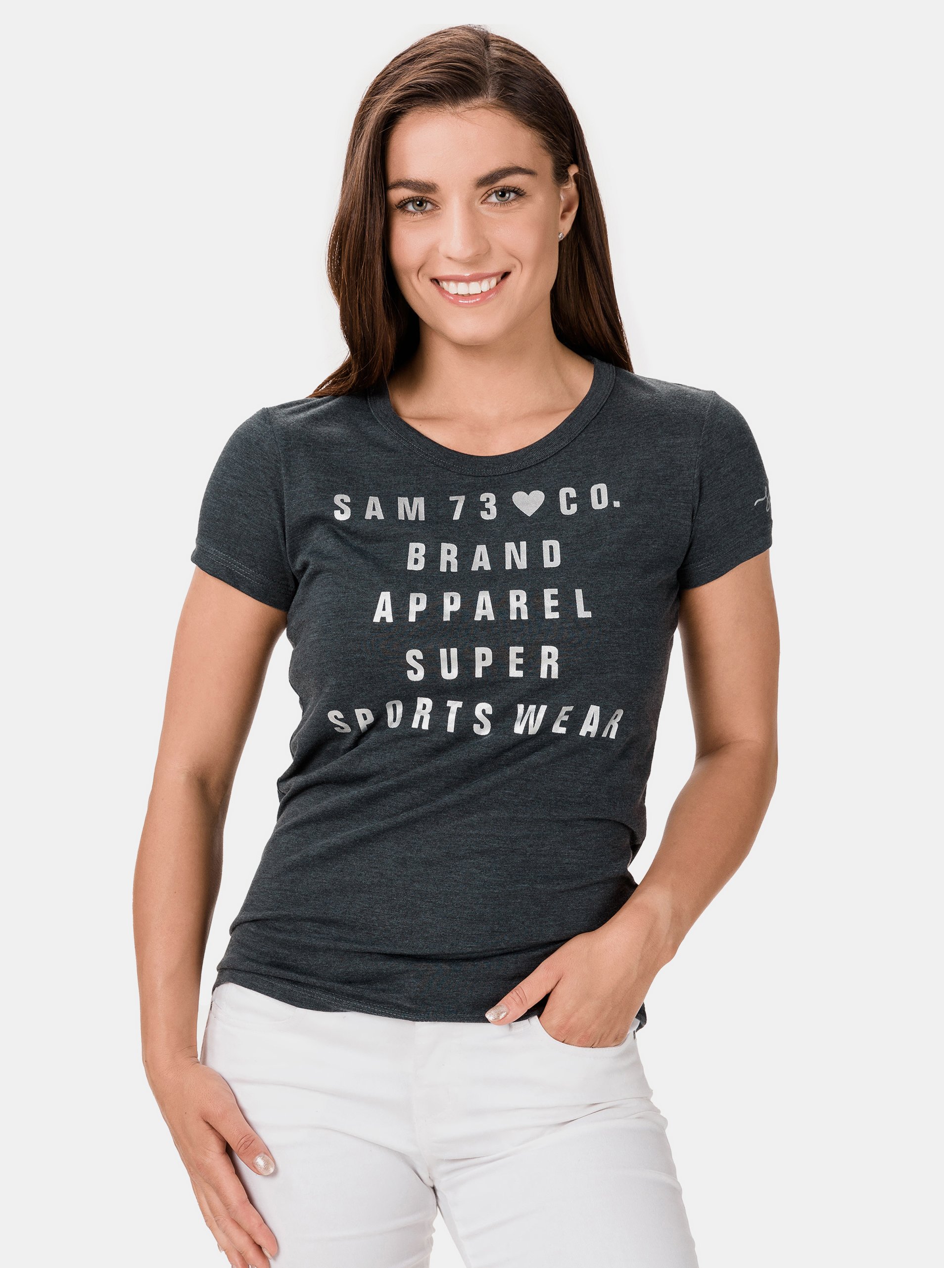E-shop Tmavě šedé dámské tričko s potiskem SAM 73 Penny