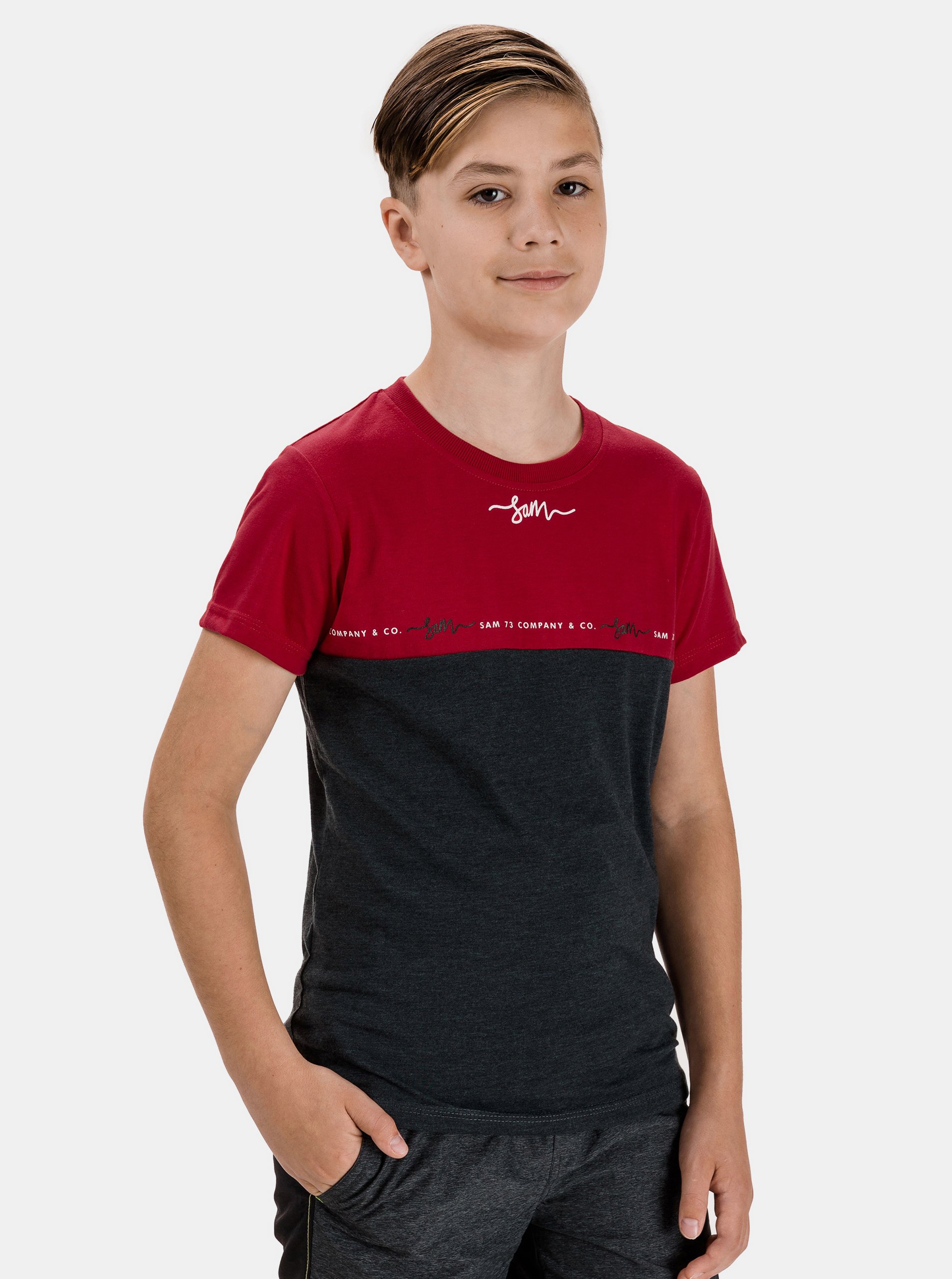 E-shop Červeno-šedé chlapčenské tričko SAM 73