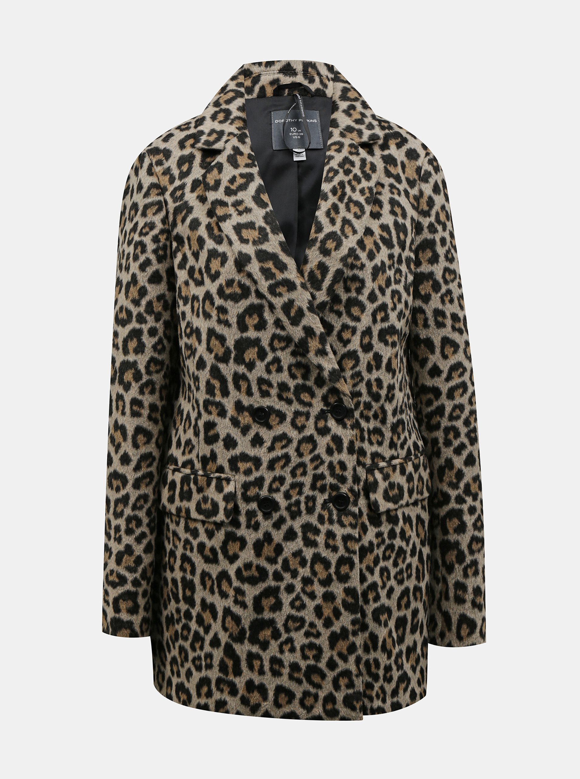 Levně Hnědý zimní kabát s leopardím vzorem Dorothy Perkins Tall