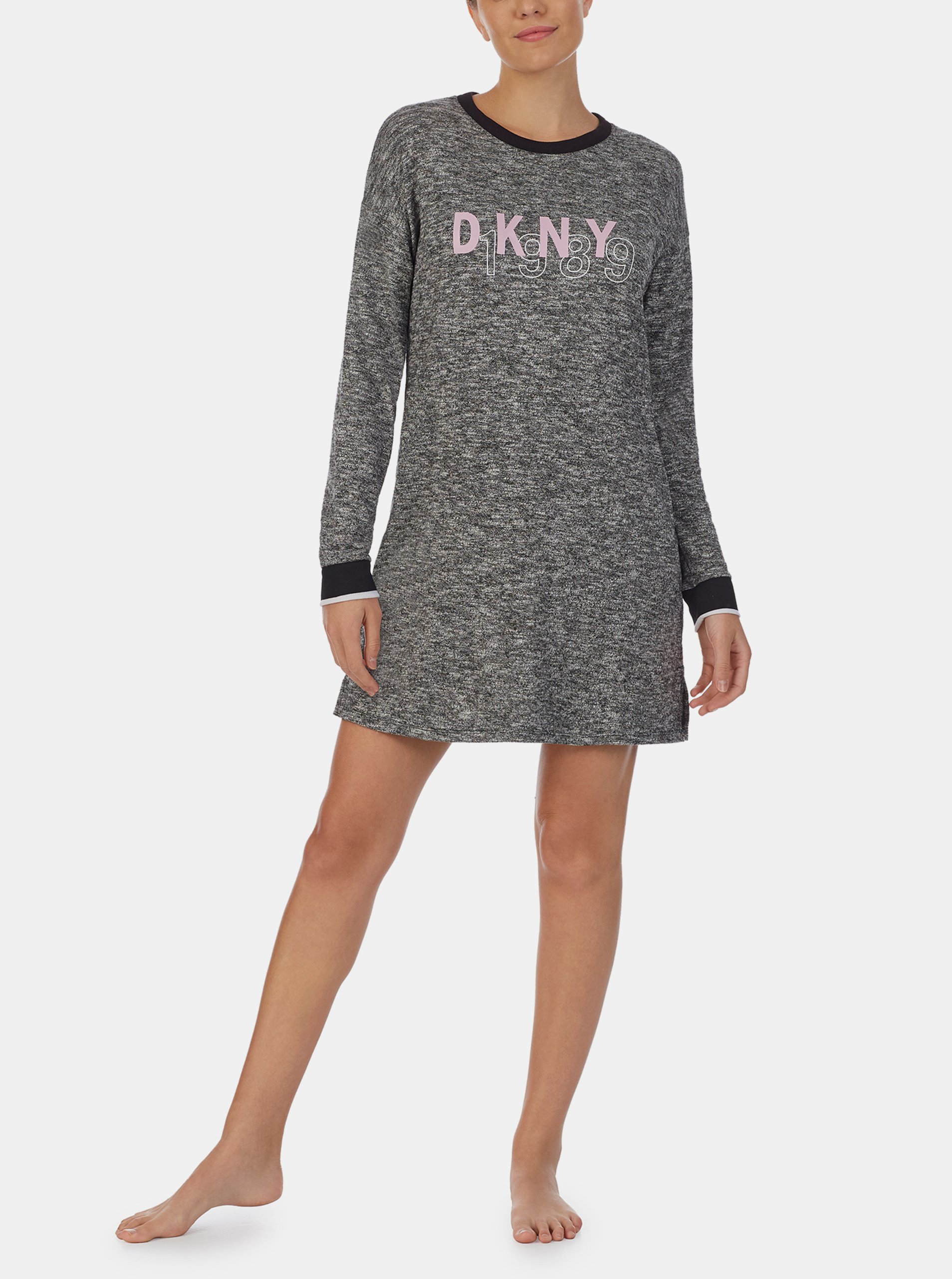 Levně Šedá žíhaná noční košile DKNY