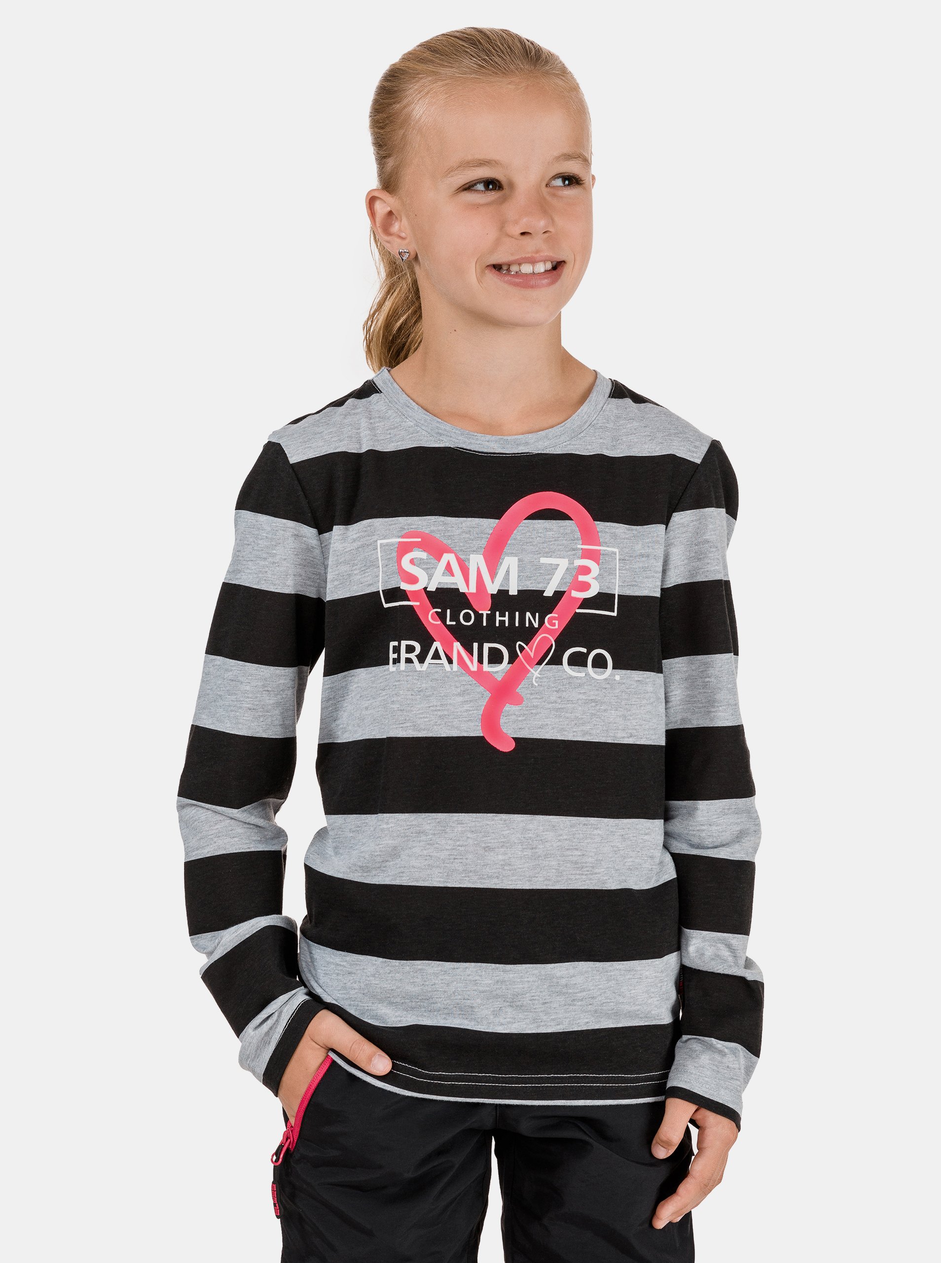 Lacno Čierno-šedé dievčenské pruhované tričko SAM 73