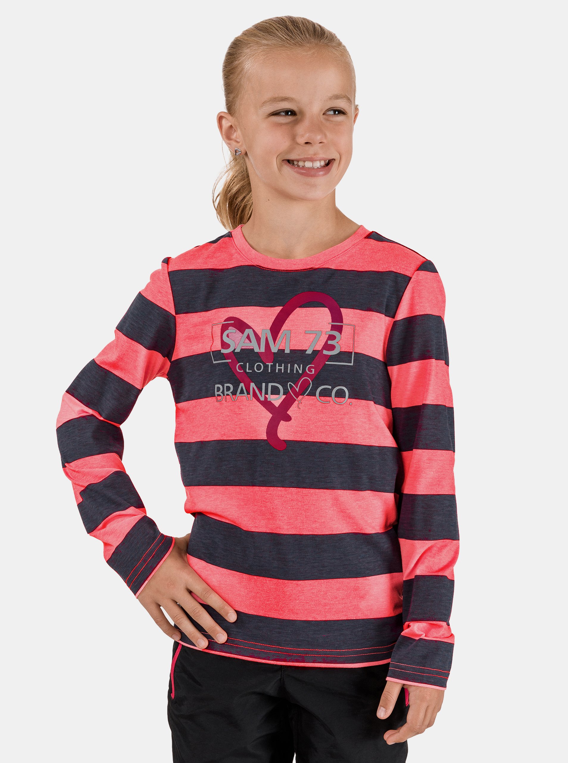 Levně Růžovo-šedé holčičí pruhované tričko SAM 73 Hope