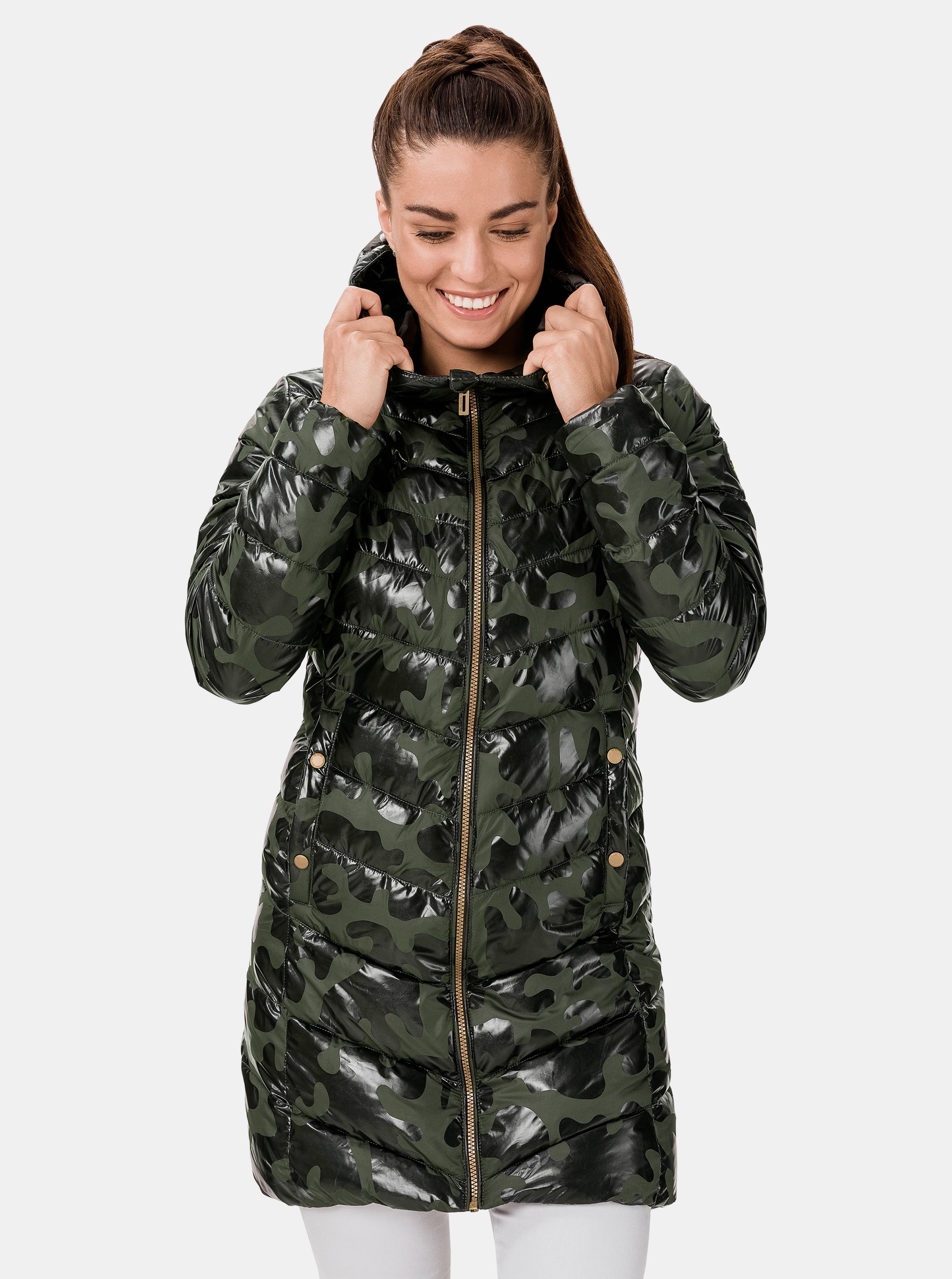 E-shop Khaki dámský prošívaný vzorovaný kabát SAM 73 Alisha