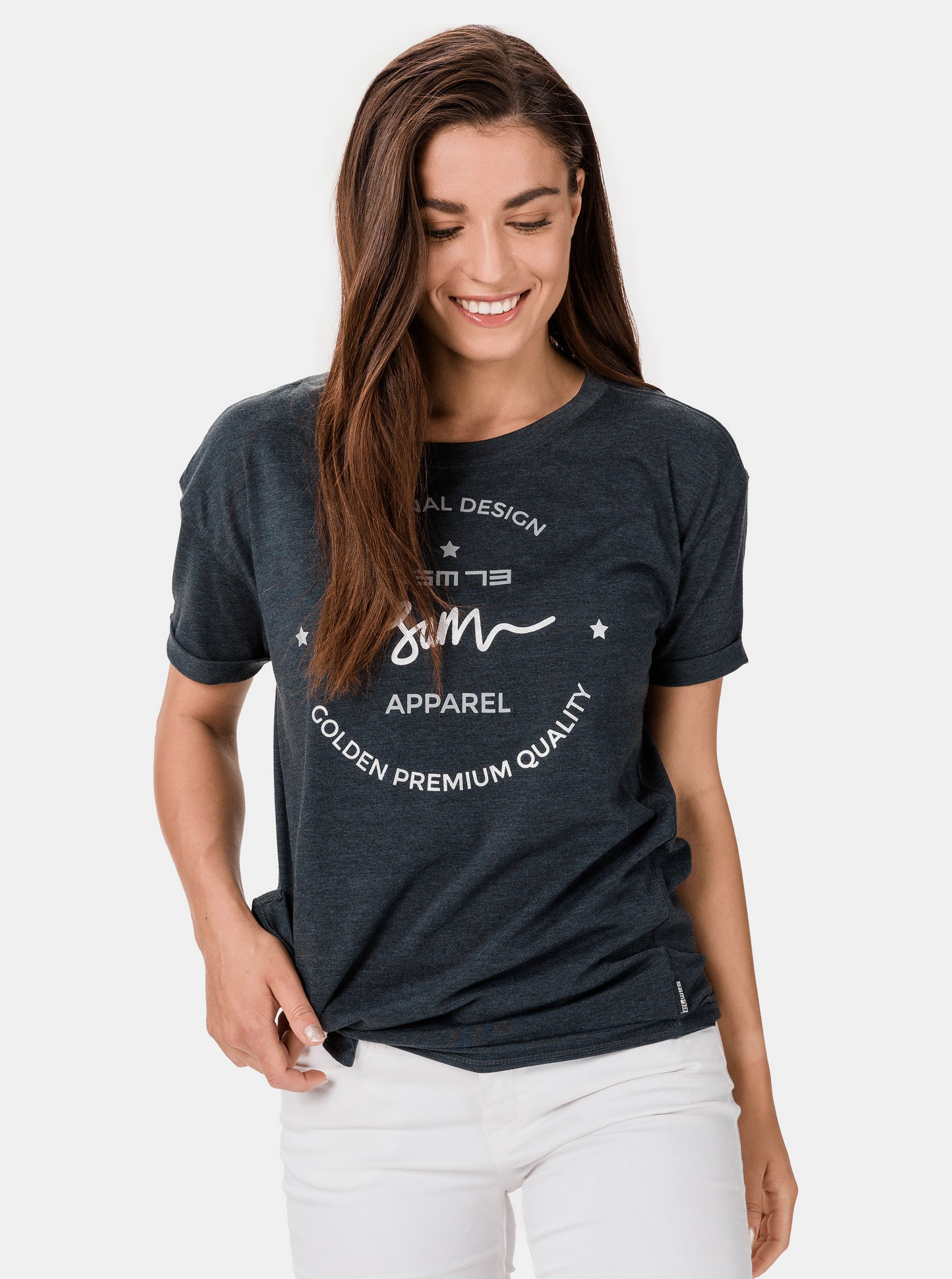 E-shop Tmavě šedé dámské tričko s potiskem SAM 73 Annabel