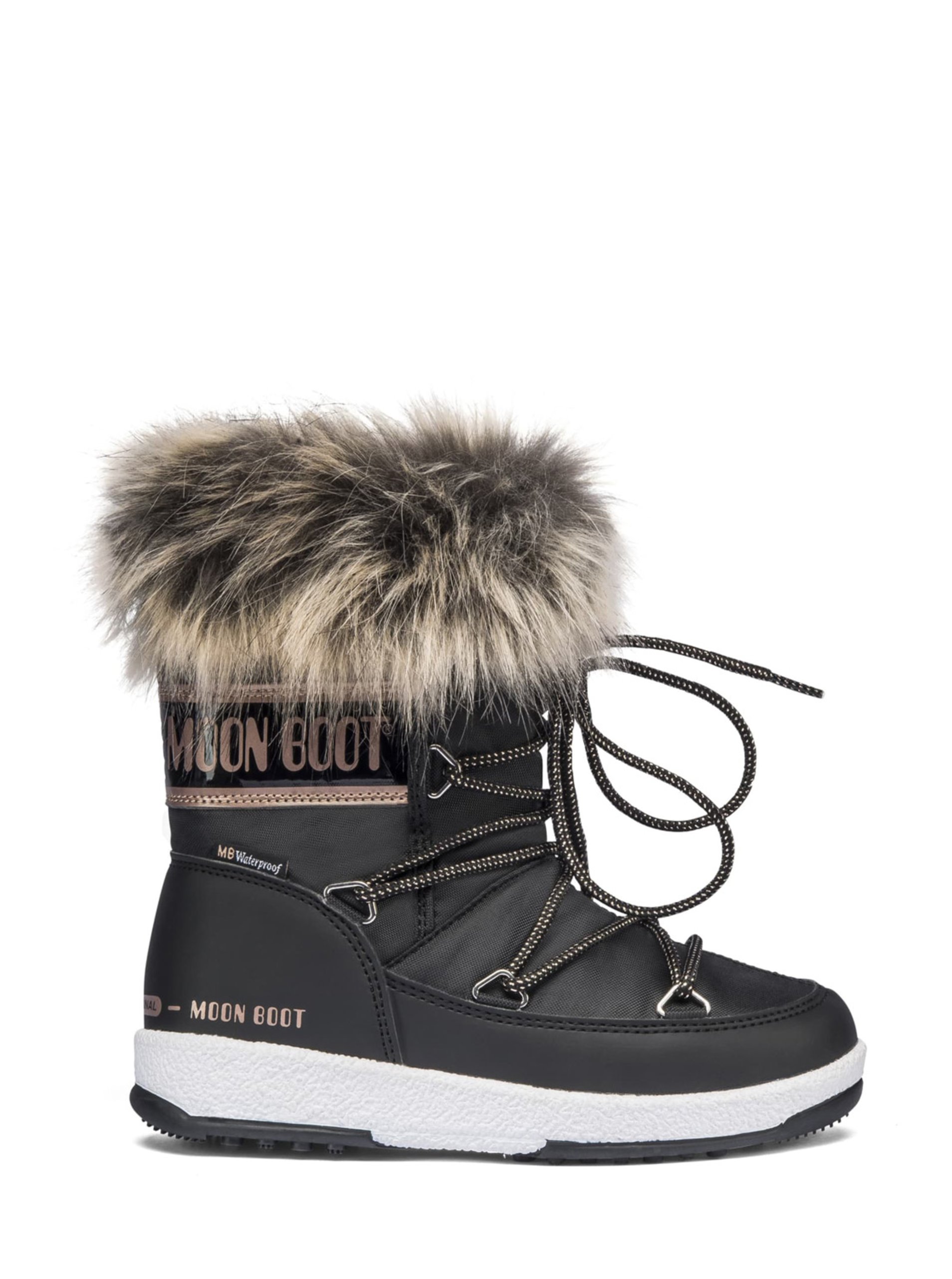 Lacno Moon Boot čierne zimní dievčenské topánky JR Girl Monaco Low WP Black/Cooper