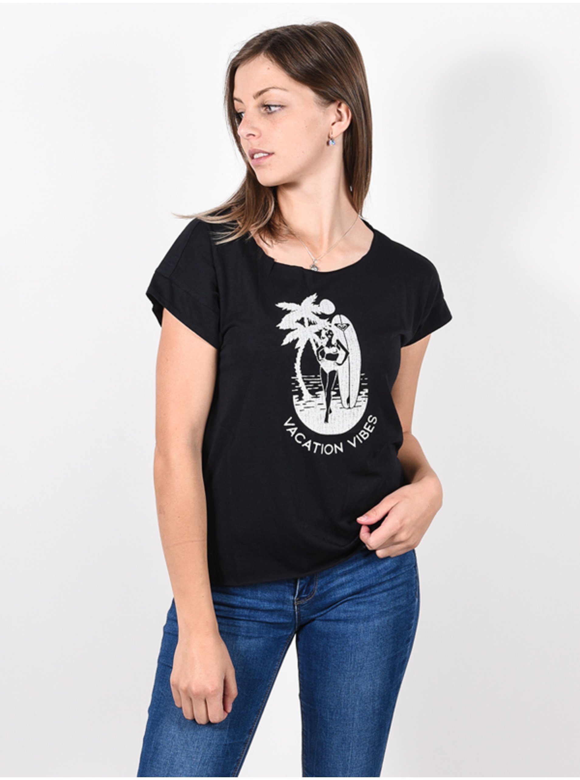 Levně Černé dámské tričko Roxy SWEET SUMMER NIGHT A ANTHRACITE
