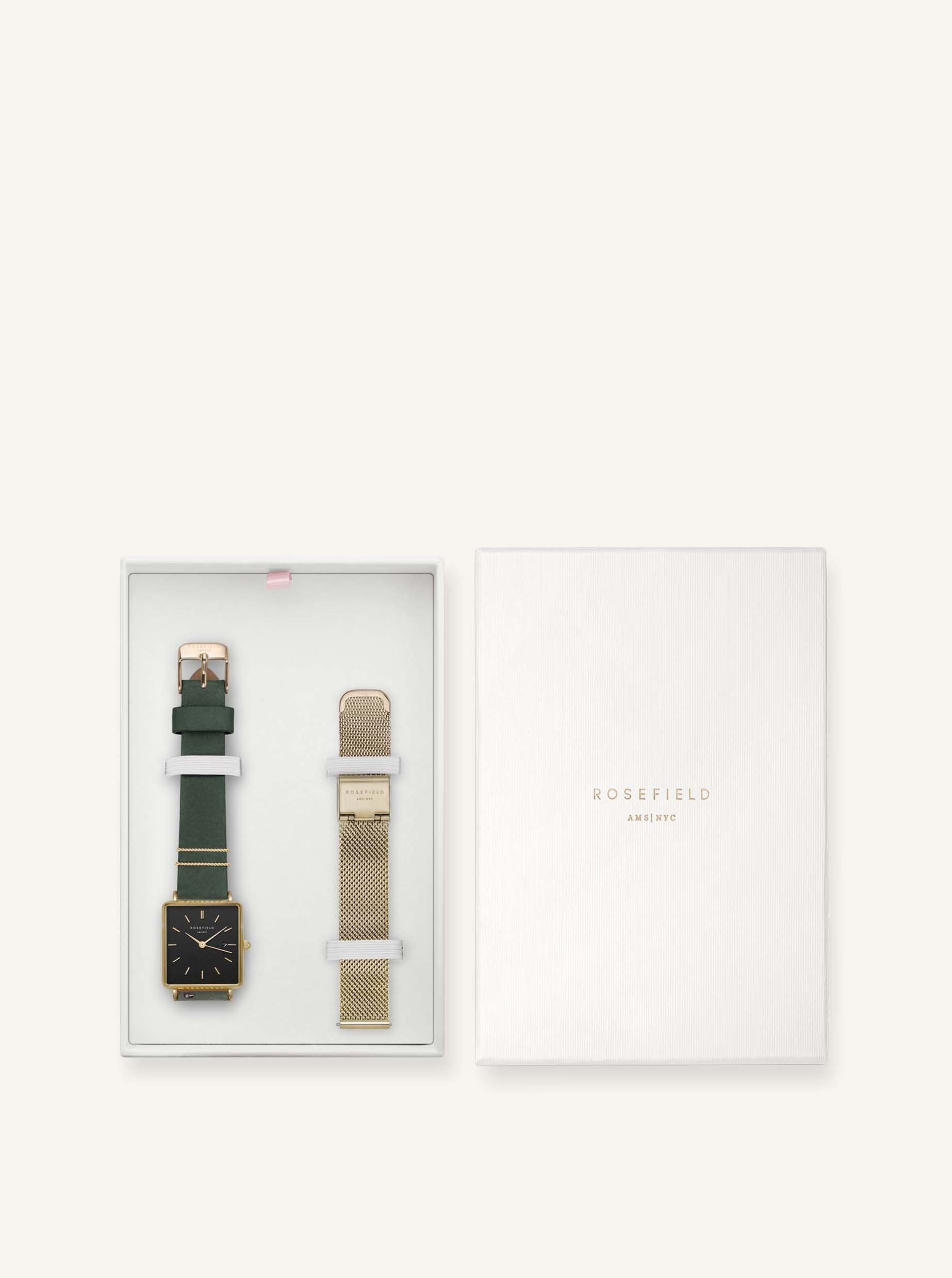 Lacno Sada dámskych hodiniek a náhradného remienku v zelenej a zlatej farbe Rosefield