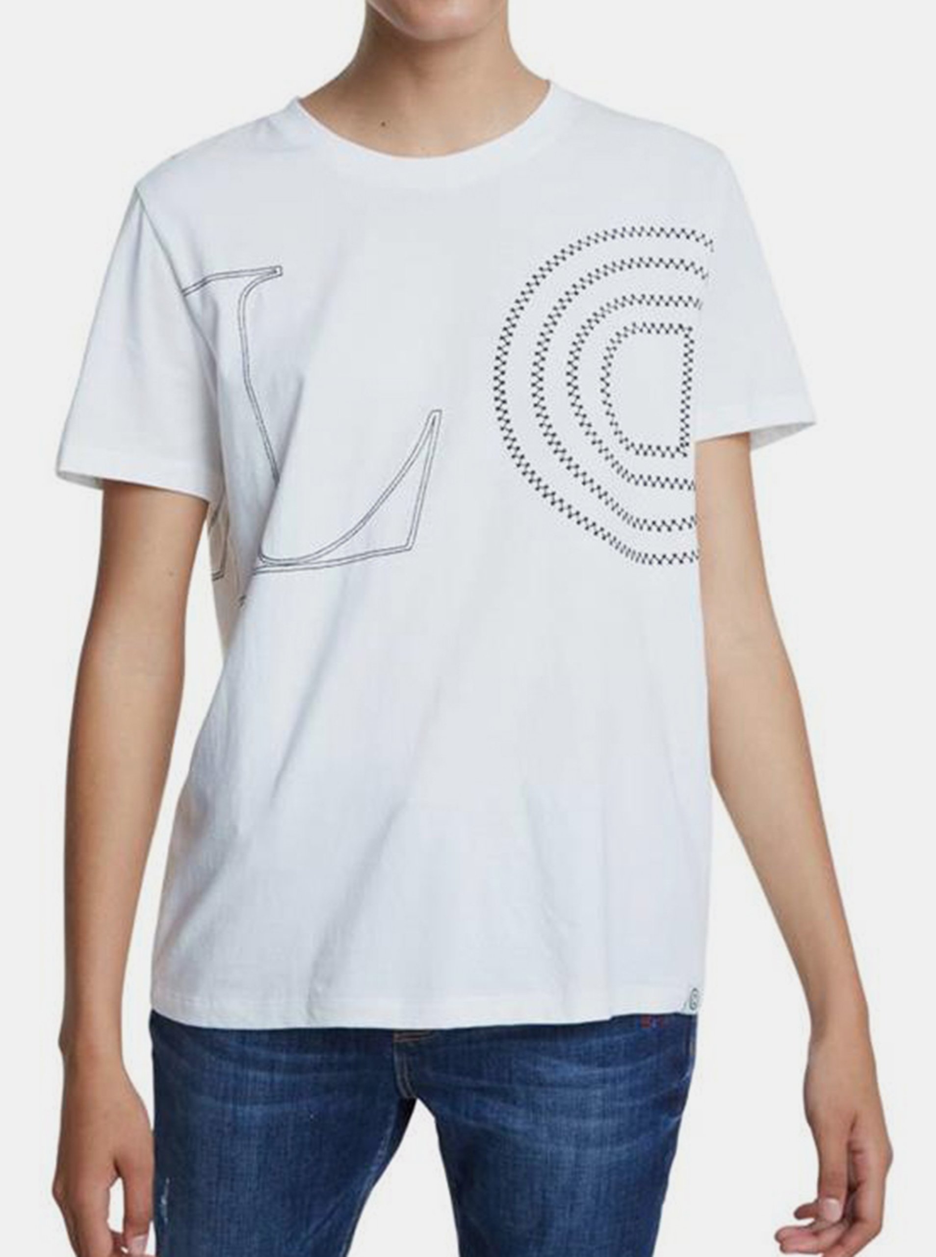 Levně Bílé tričko Desigual TS Paris