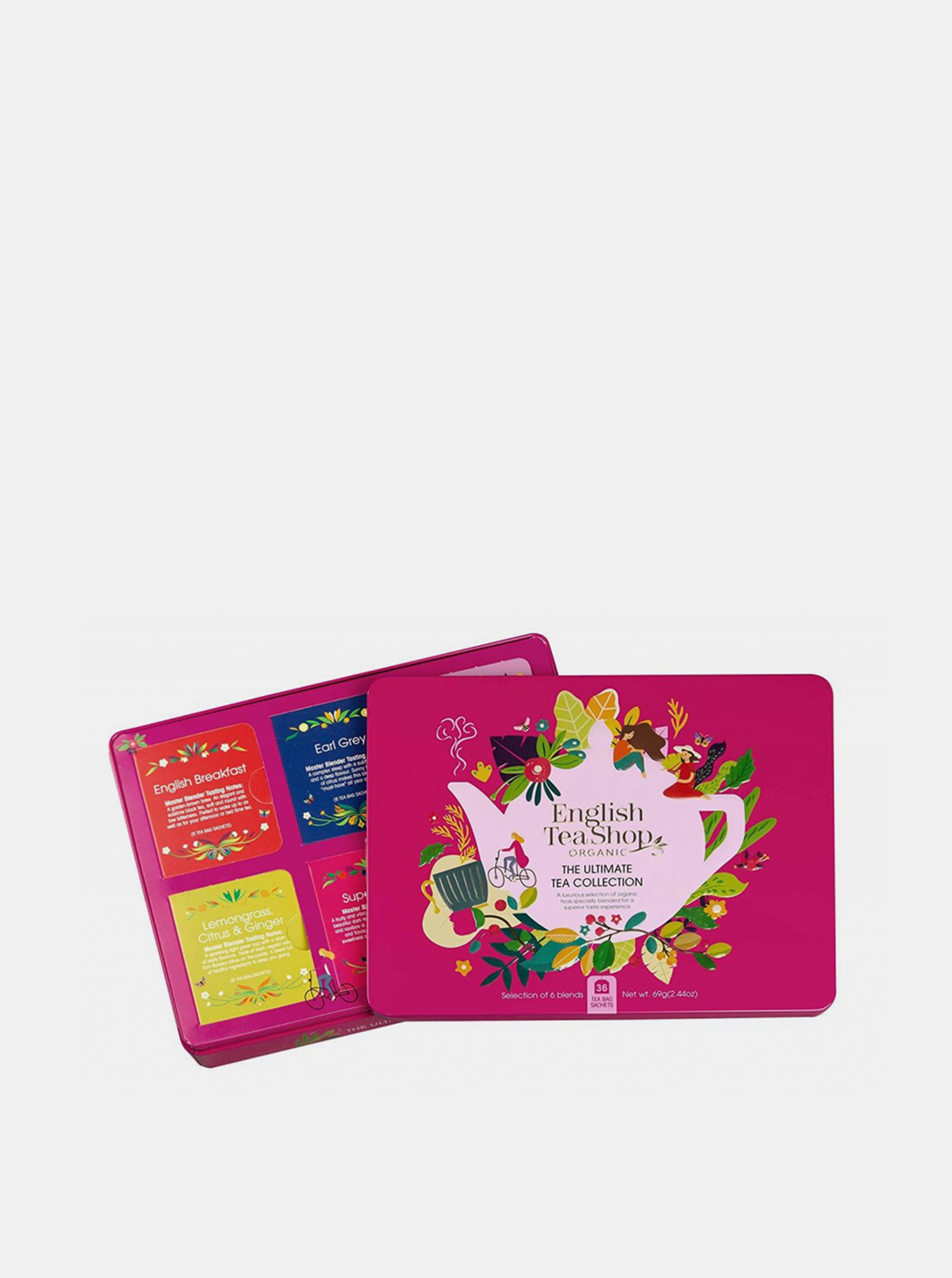 Levně Růžová dárková plechová kazeta bio čajů English Tea Shop 36 ks