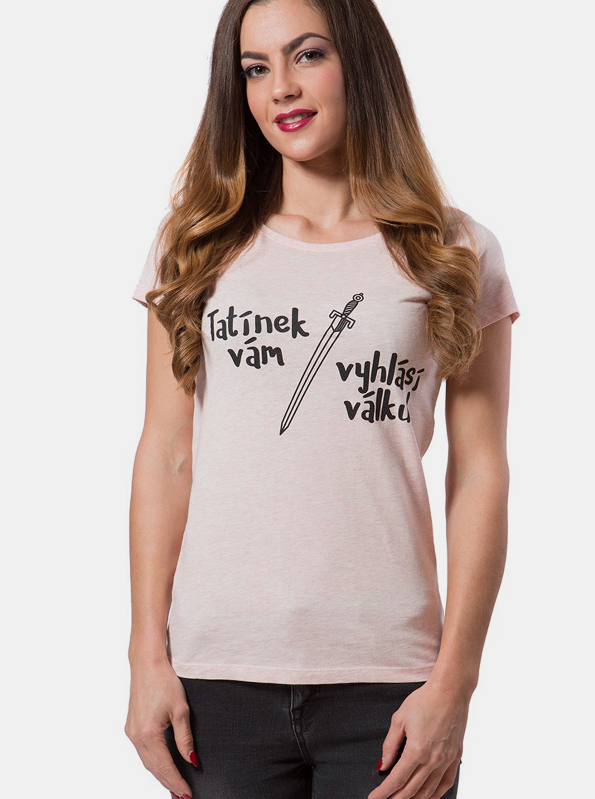 Levně Růžové dámské tričko Tatínek vám vyhlásí válku Differenta Design