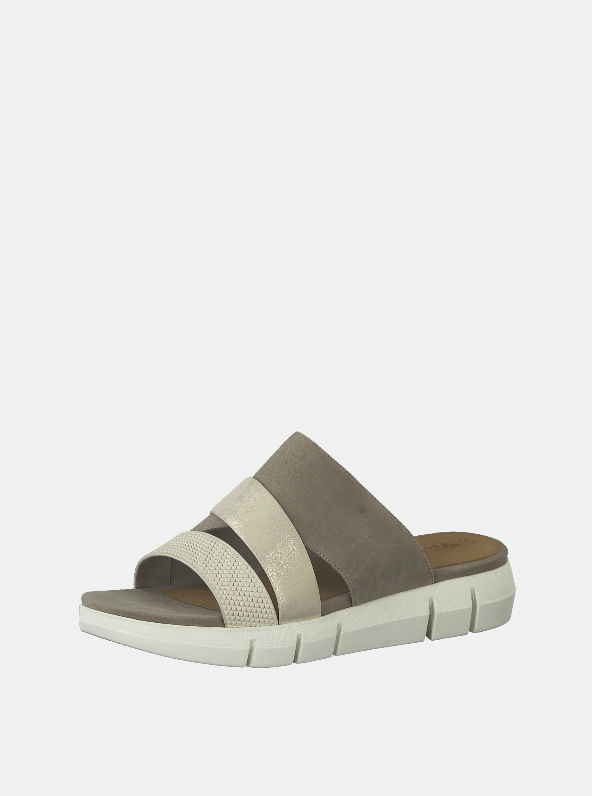 E-shop Krémovo-šedé kožené pantofle Tamaris