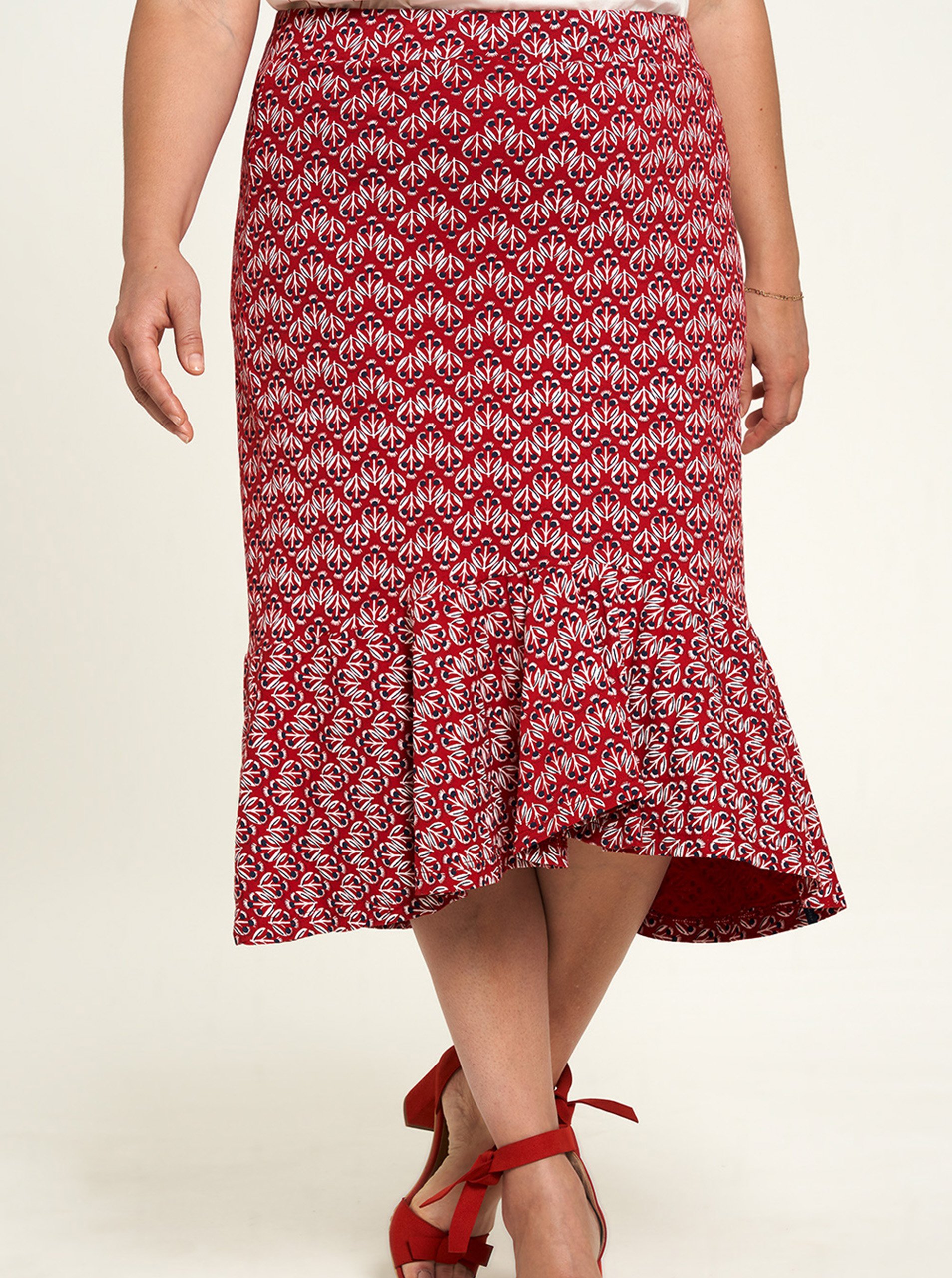 Lacno Červená kvetovaná sukňa Tranquillo