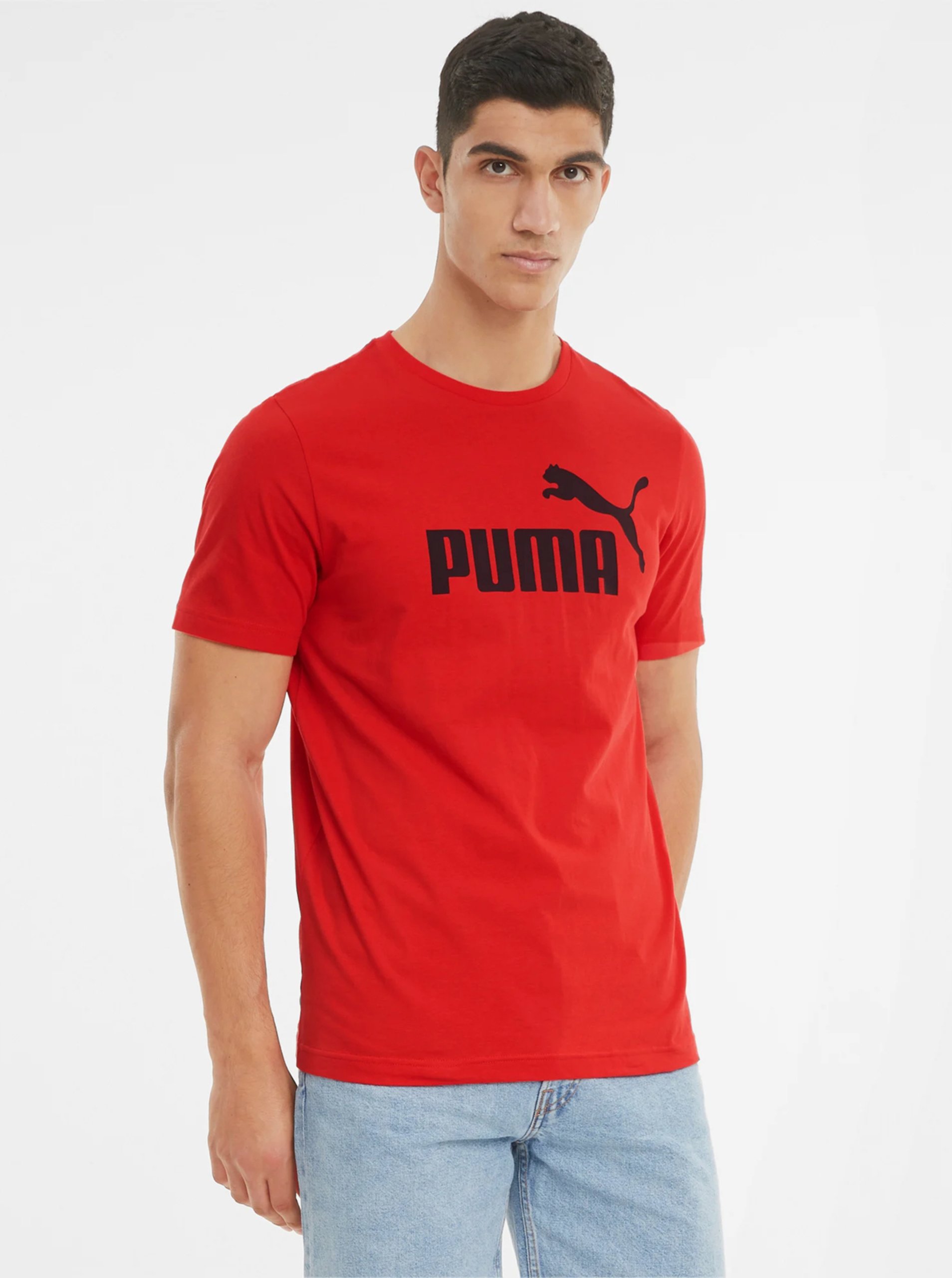Levně Červené pánské tričko Puma Ess