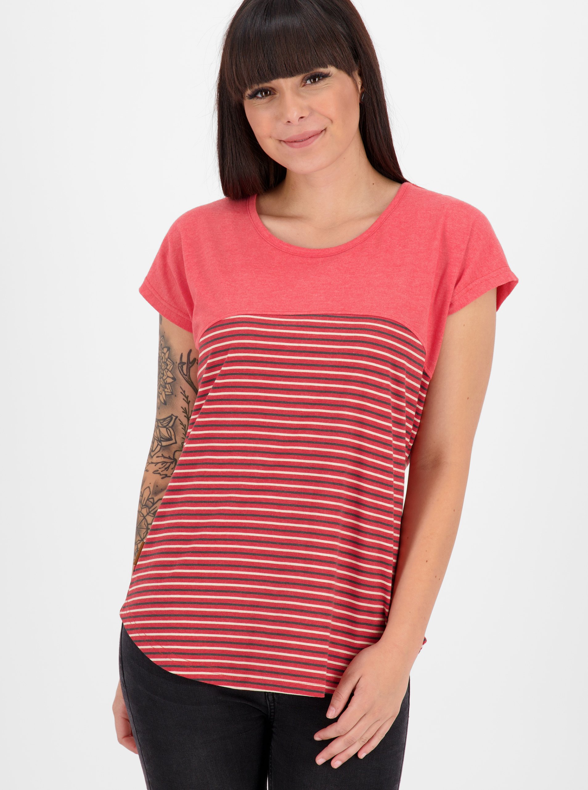 E-shop Červené dámske pruhované tričko Alife and Kickin
