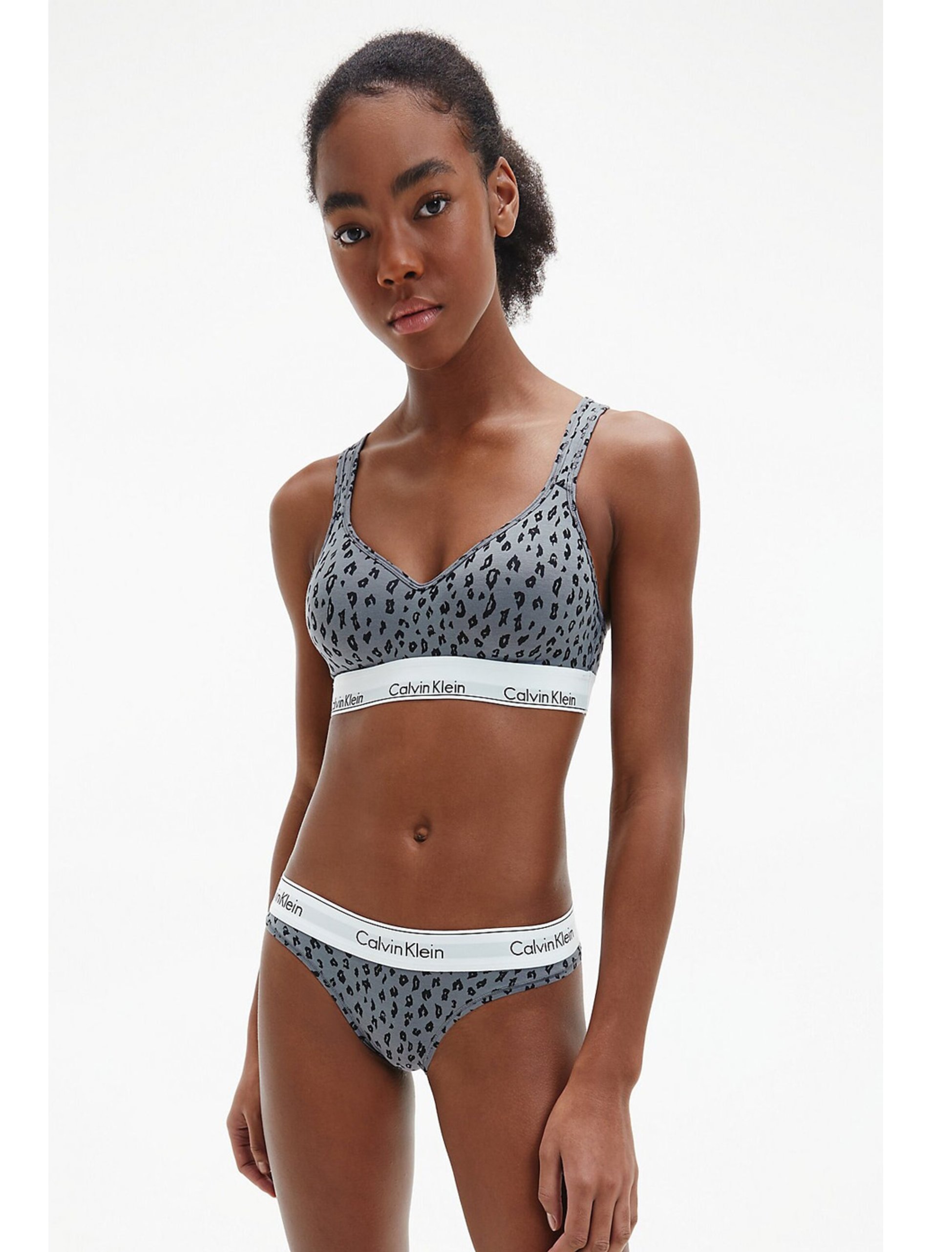 Levně Šedá podprsenka s leopardím vzorem Lift Bralette Calvin Klein Underwear